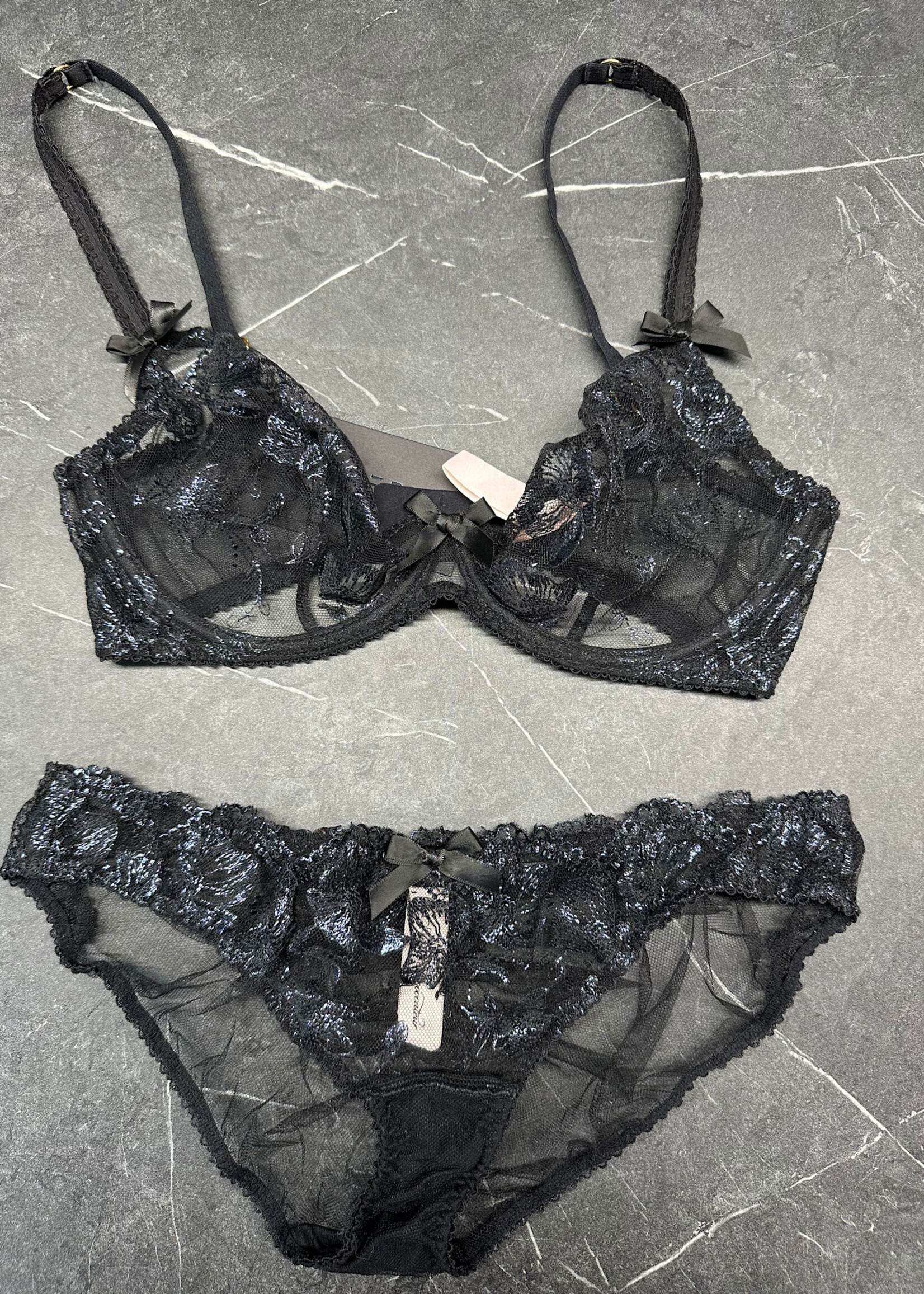 Agent Provocateur Black Blue Lace 2 Piece Set S/32D