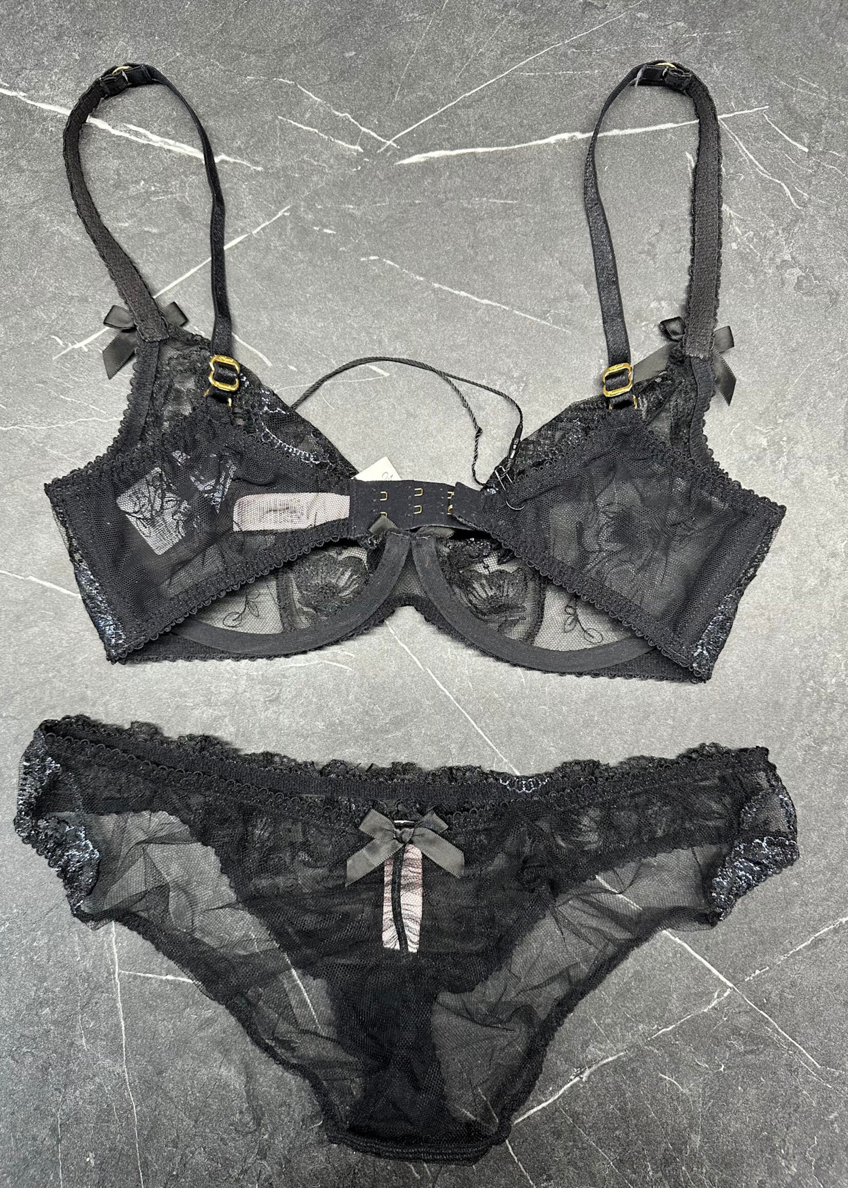 Agent Provocateur Black Blue Lace 2 Piece Set S/32D