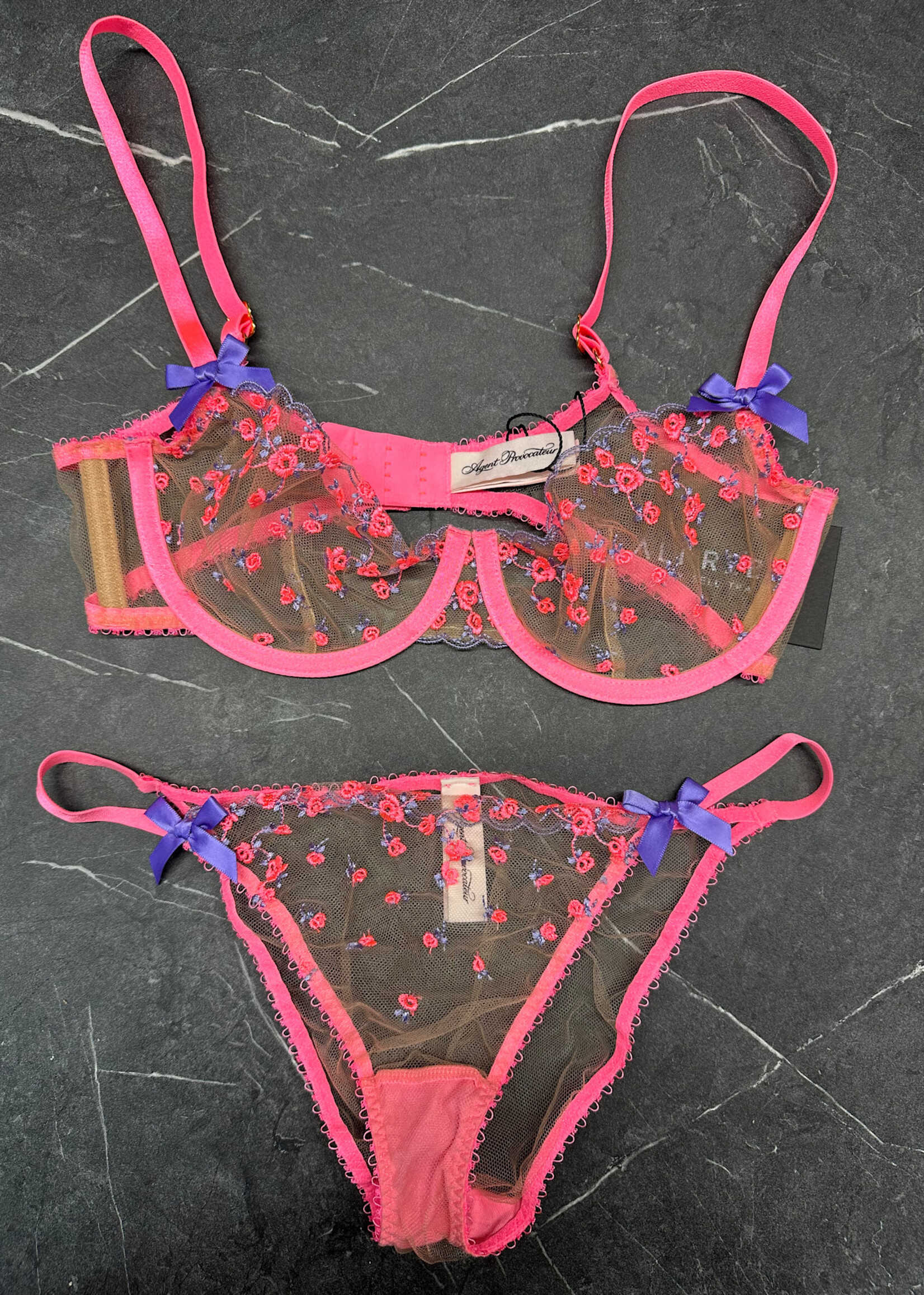Agent Provocateur Pink Purple Sheer 2 Piece Set S/32C