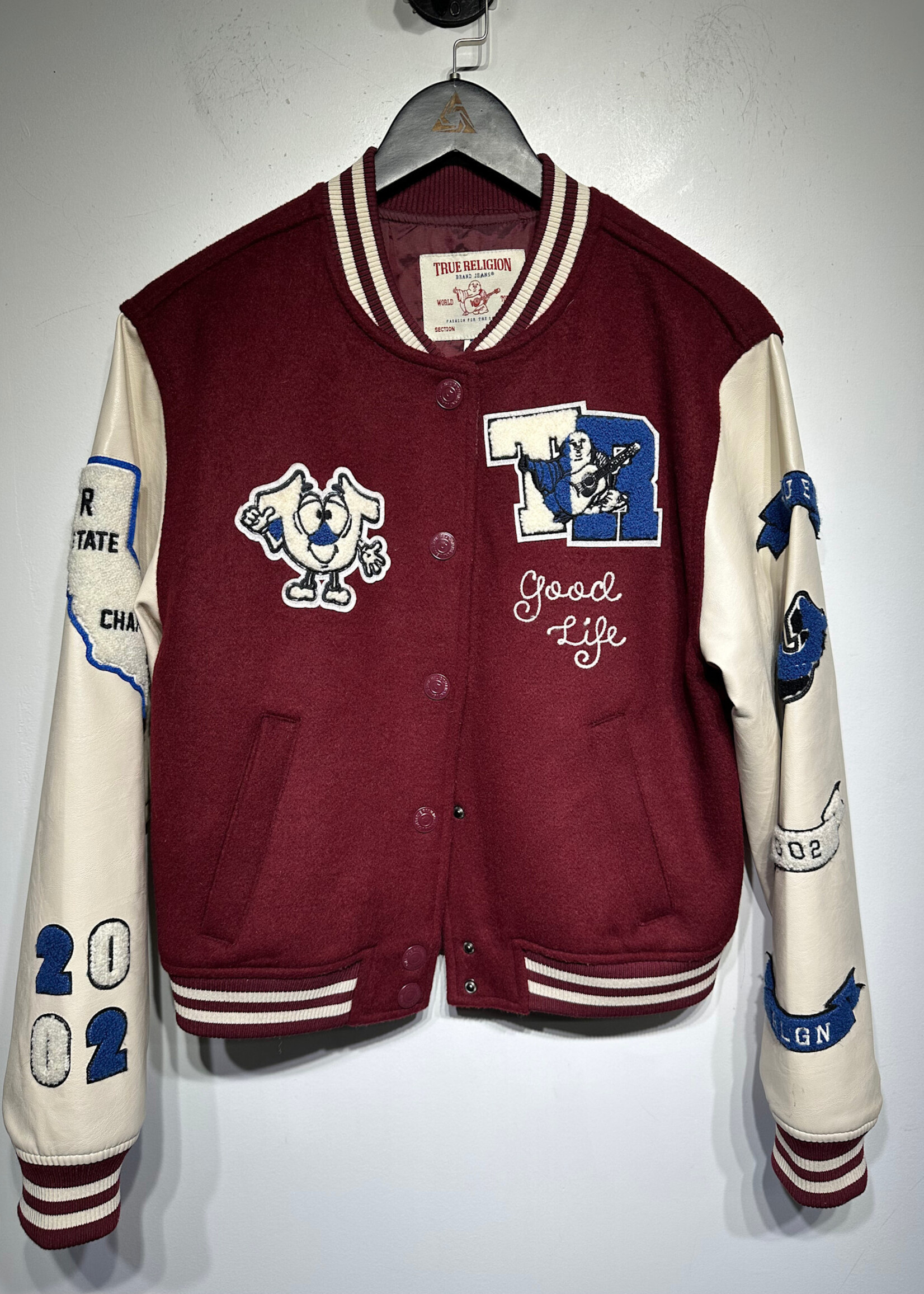 True Religion White Red Varsity Jacket Fem M