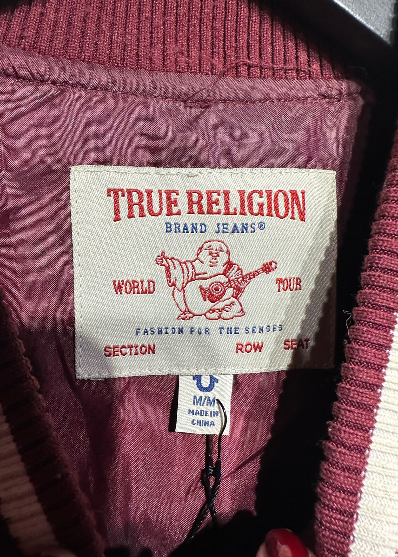 True Religion White Red Varsity Jacket Fem M