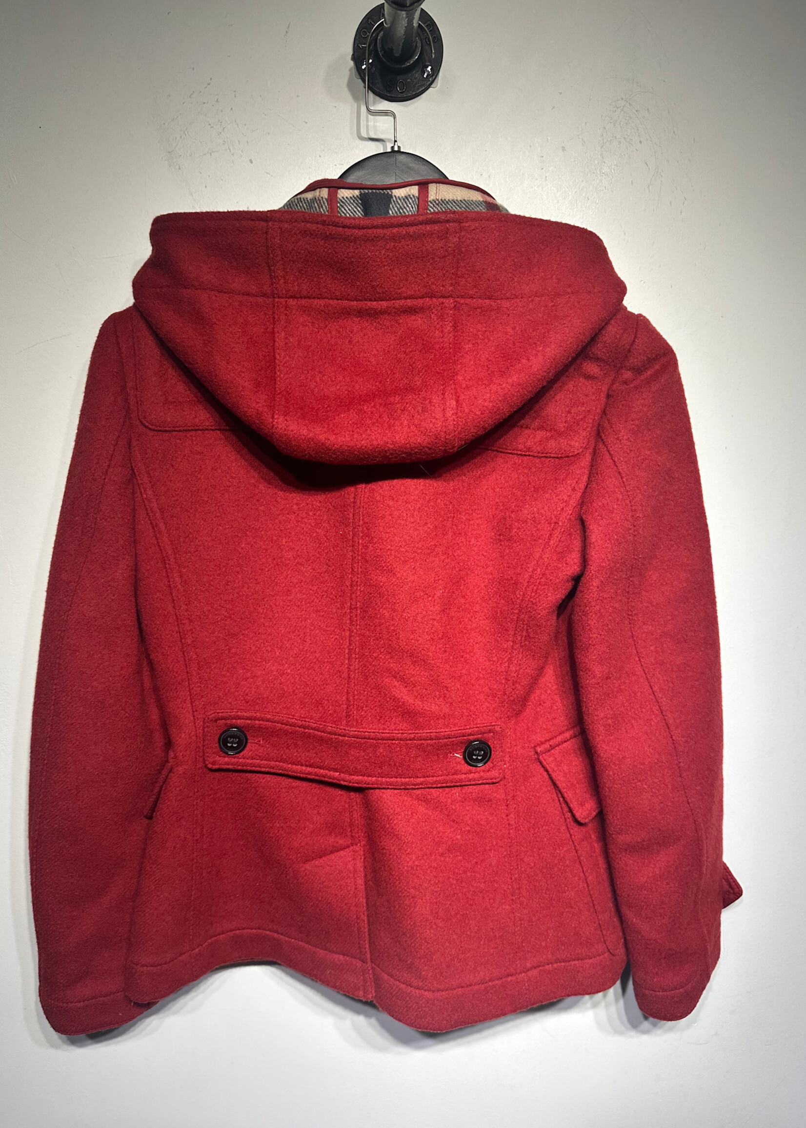 Burberry Brit Red  Zip Up Hooded Wool Coat Fem XS