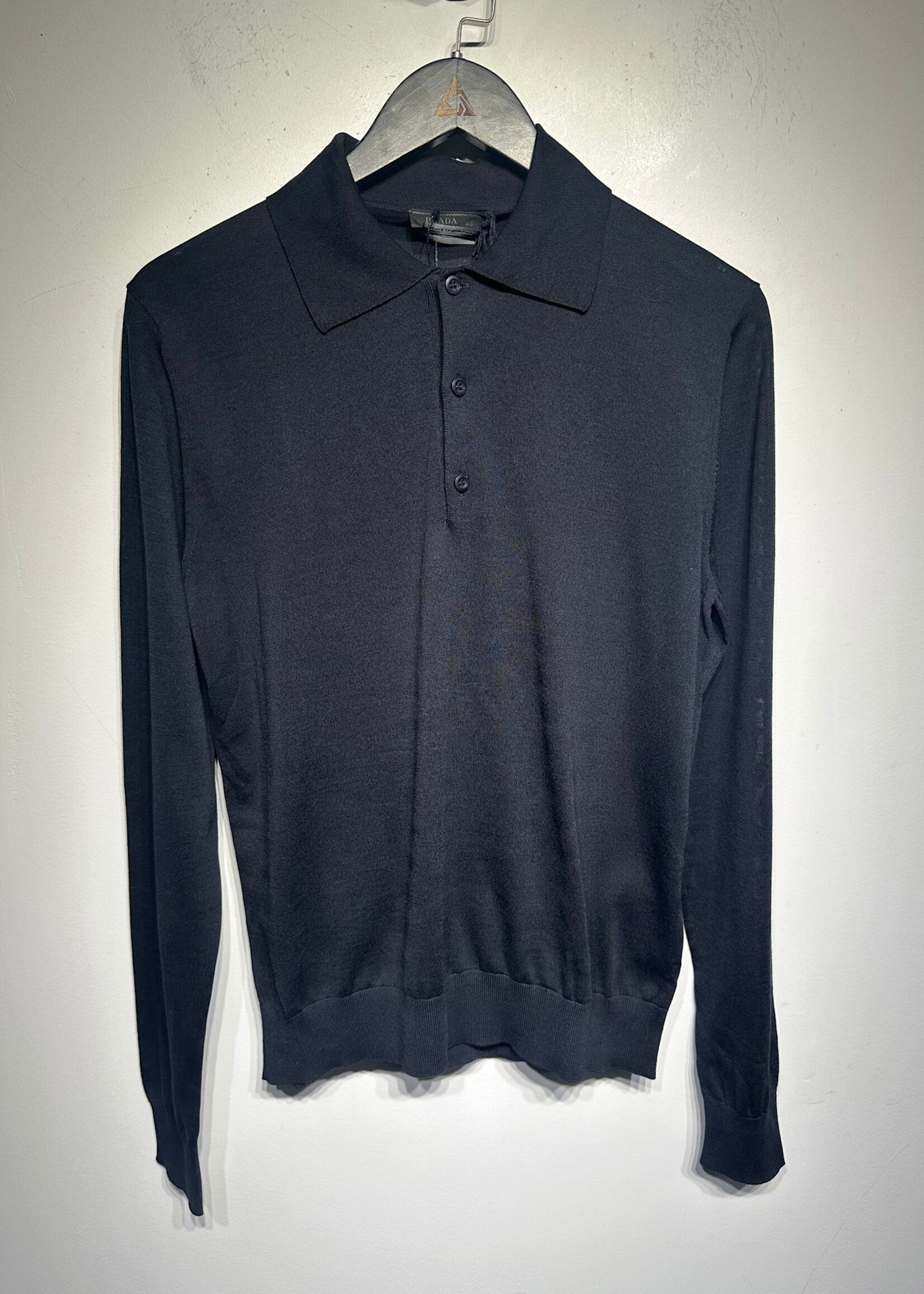 Prada NWT Silk Cotton Navy Polo LS Masc S