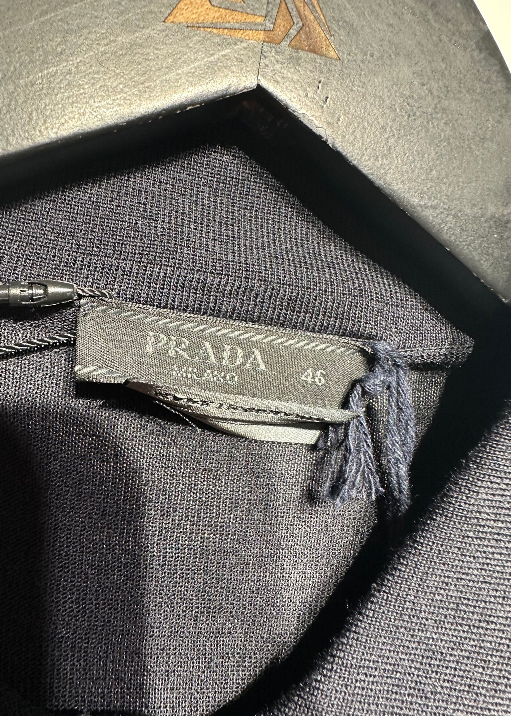 Prada NWT Silk Cotton Navy Polo LS Masc S