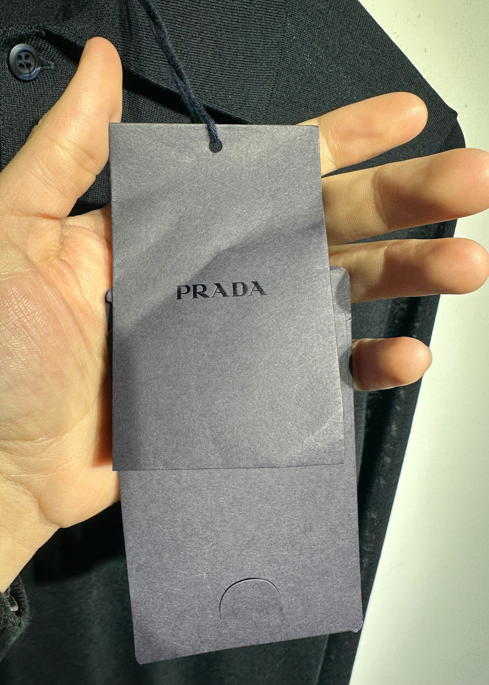 Prada NWT Silk Cotton Navy Polo LS Masc S