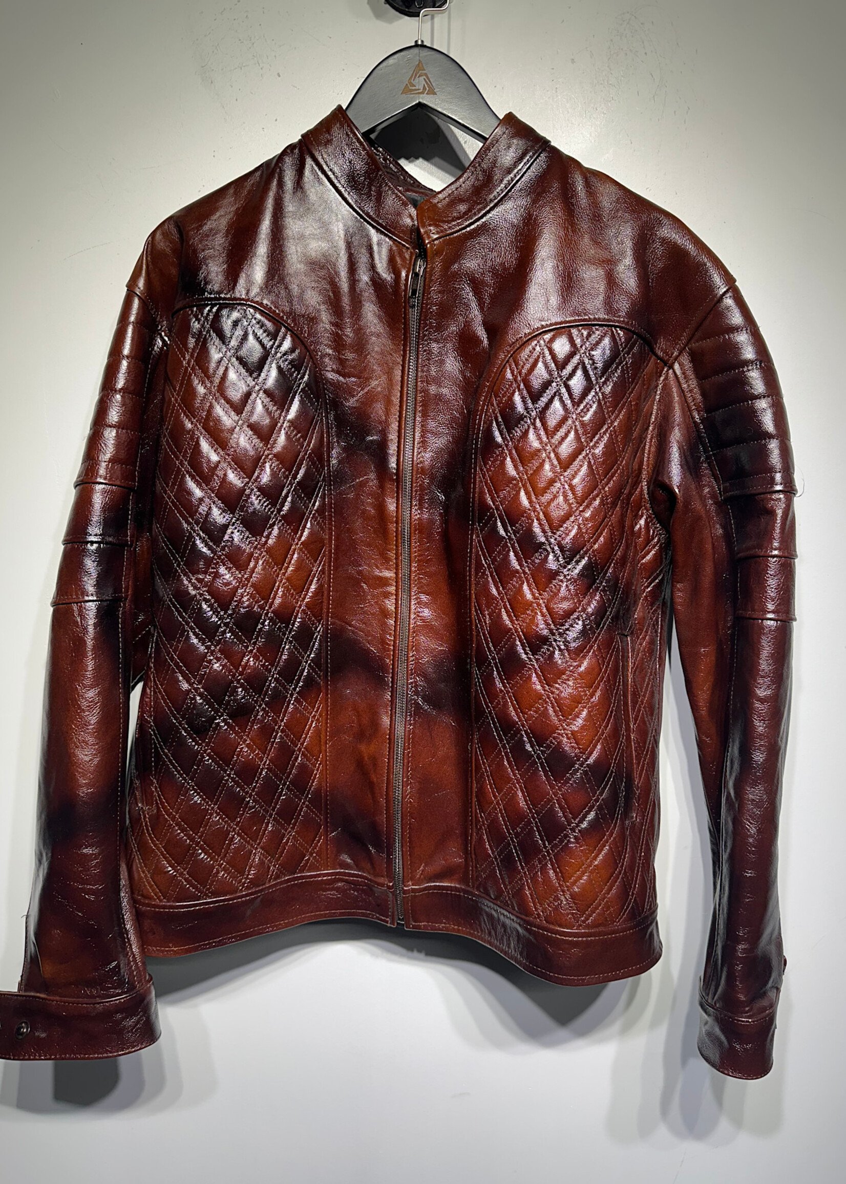 No Label Faux Leather Diomond Pattern Jacket Masc L