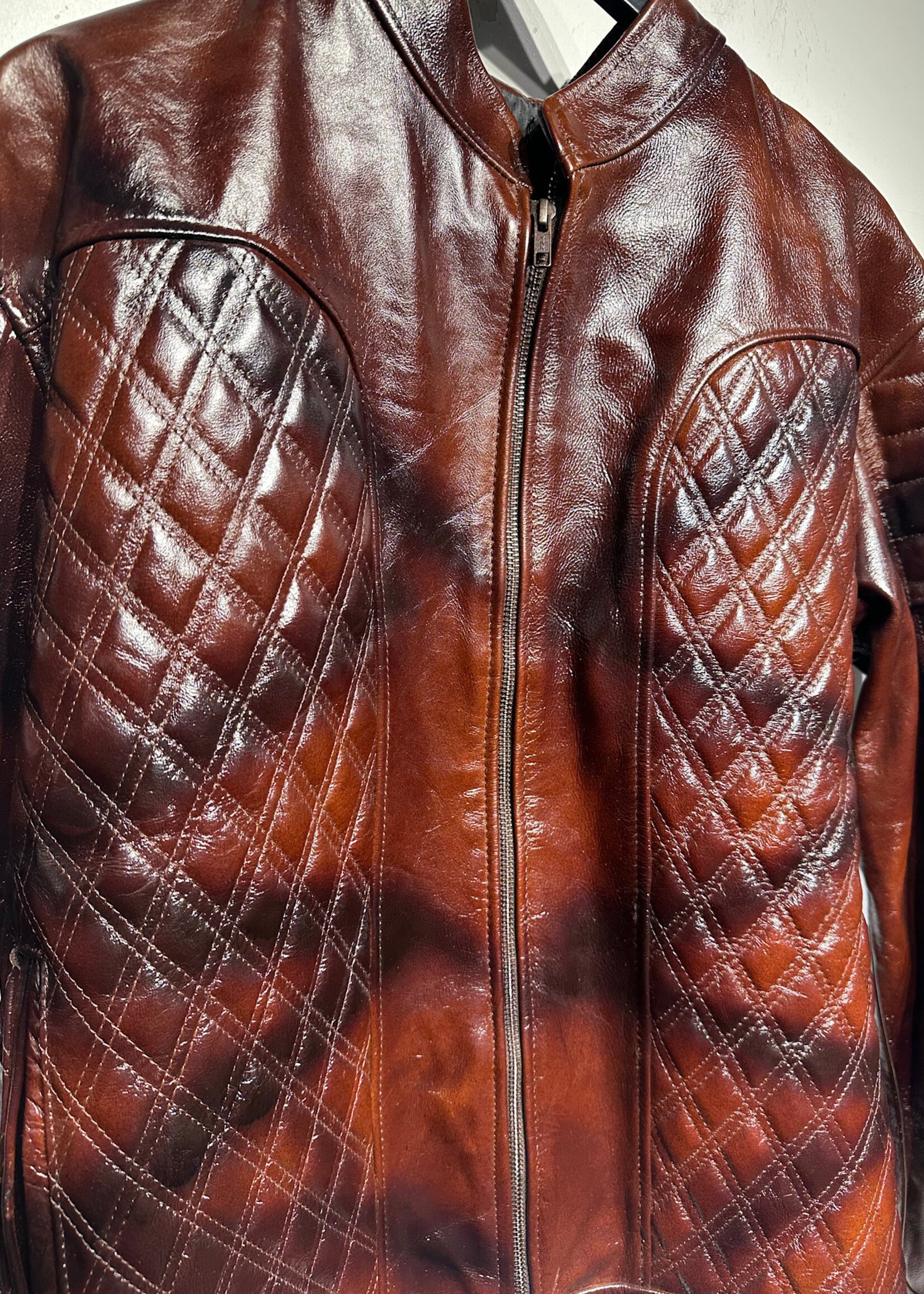 No Label Faux Leather Diomond Pattern Jacket Masc L