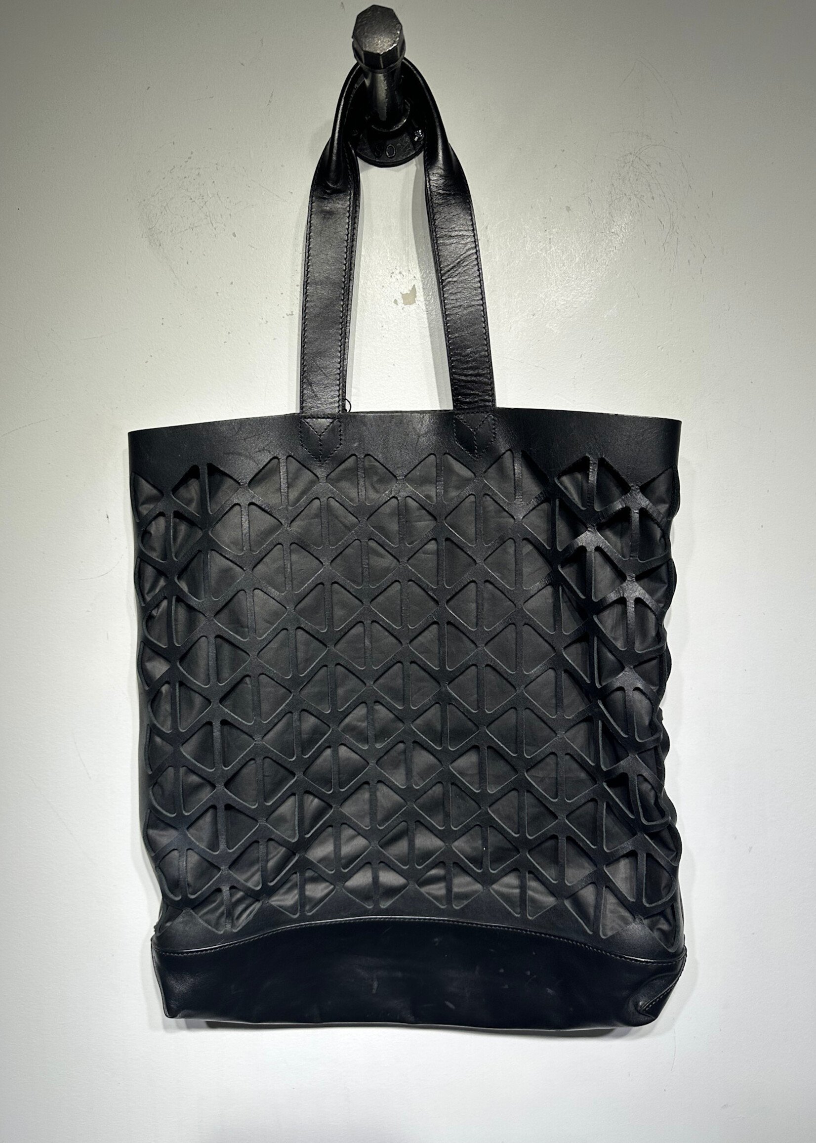 Y3 Black Triangle Leather Tote Bag
