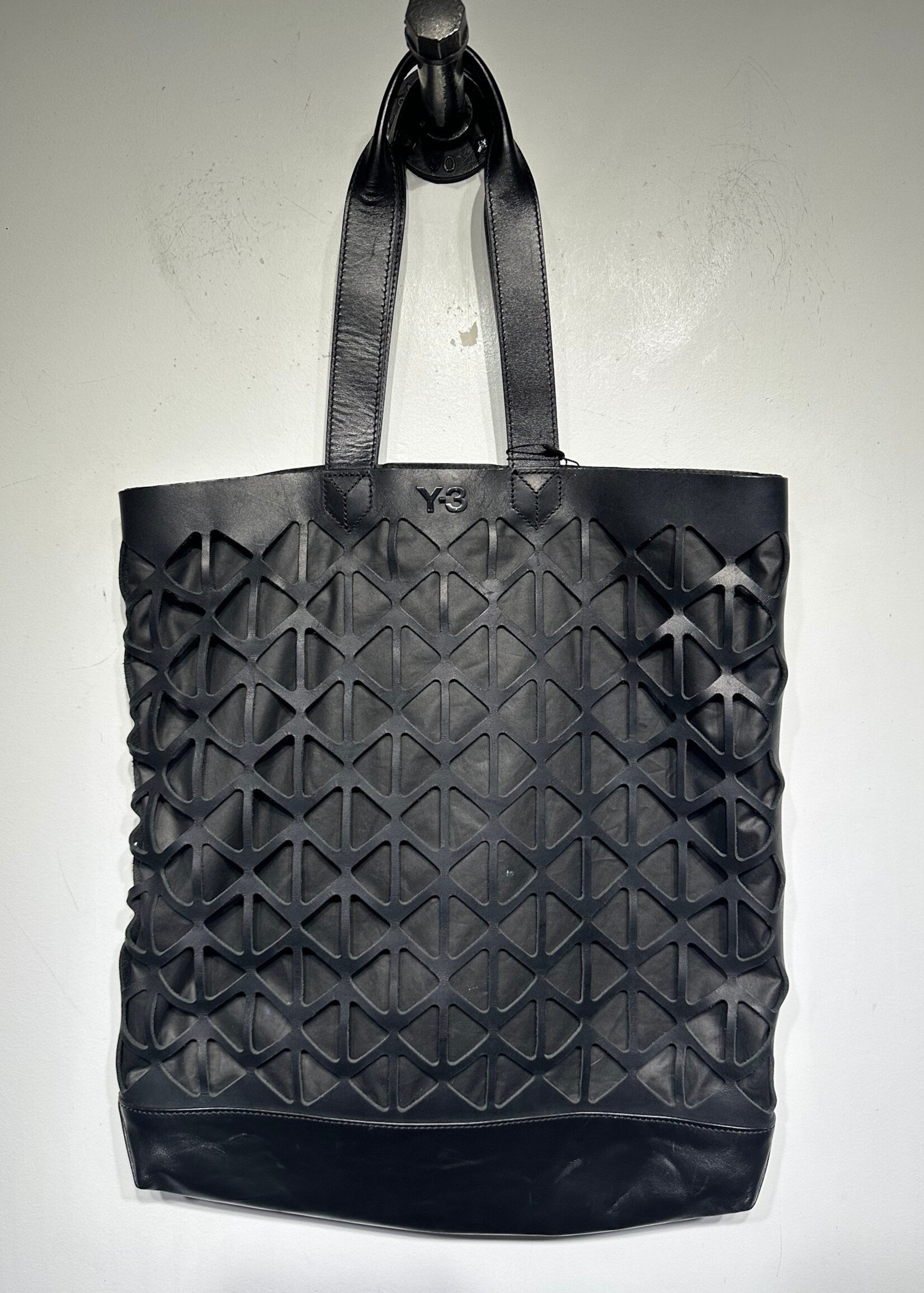 Y3 Black Triangle Leather Tote Bag