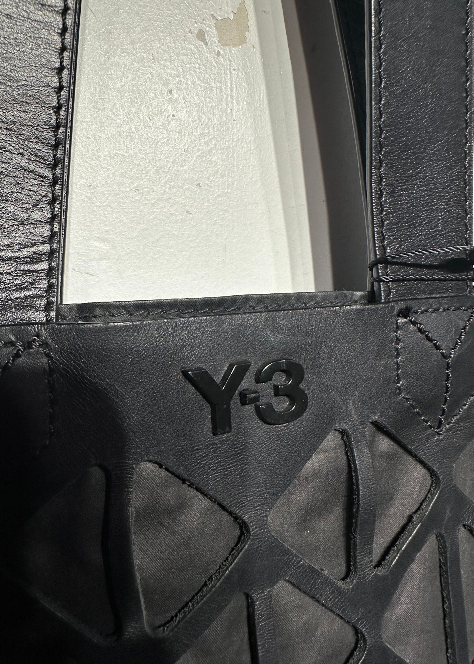 Y3 Black Triangle Leather Tote Bag