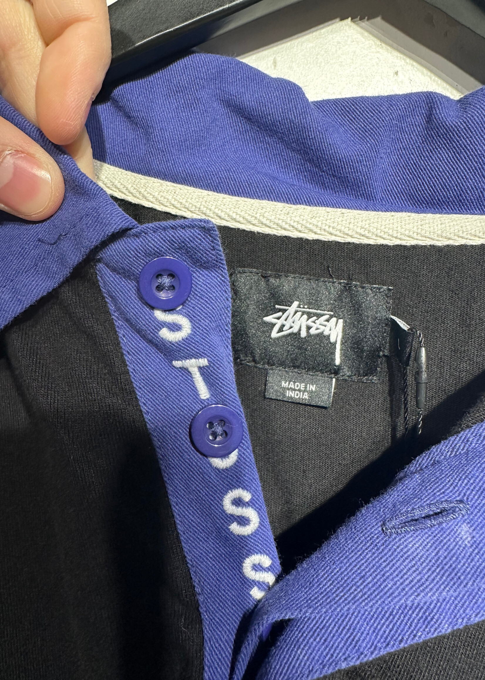 Stussy Black Polo Blue Collar L