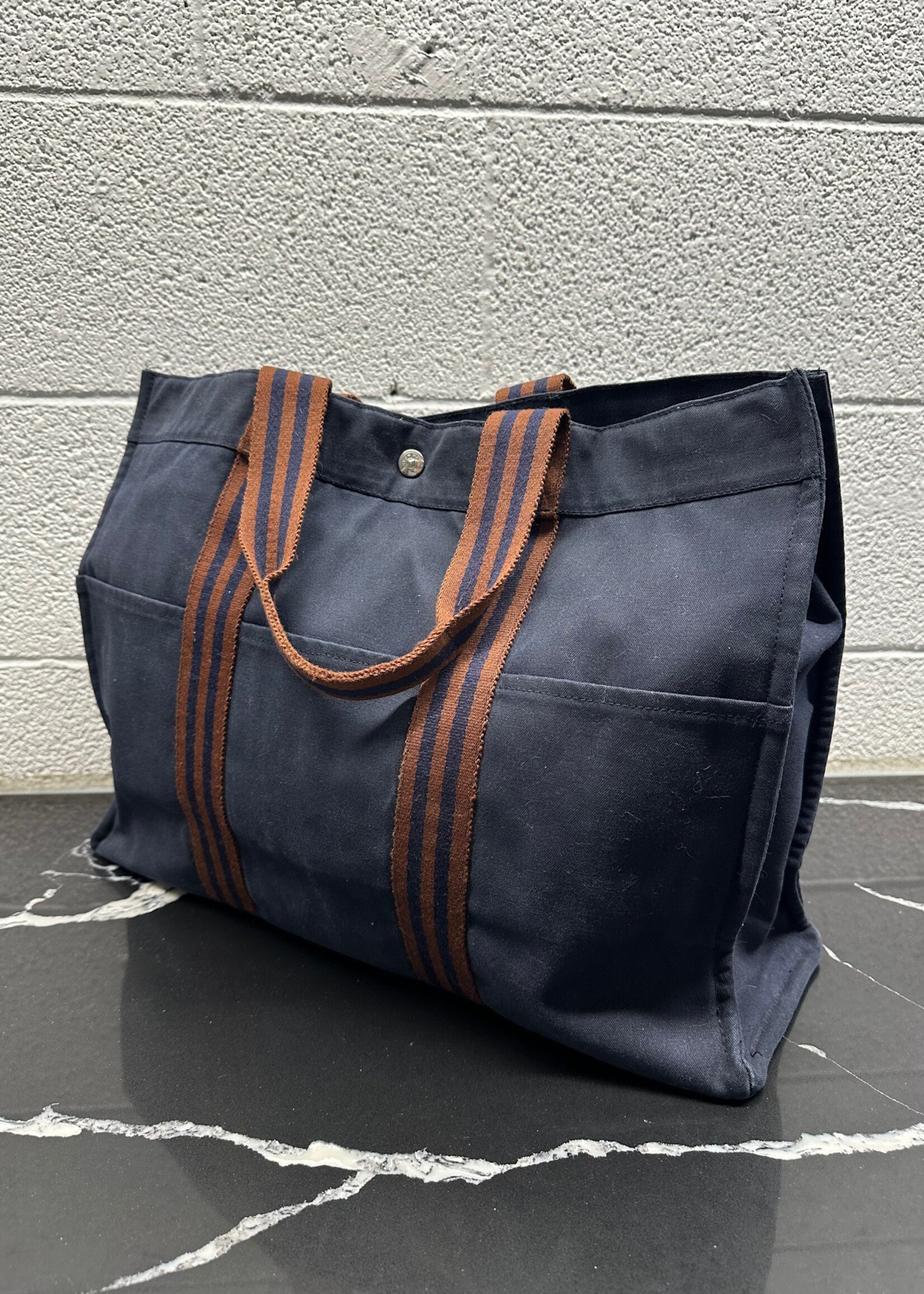 Hermes Navy Canvas Tote