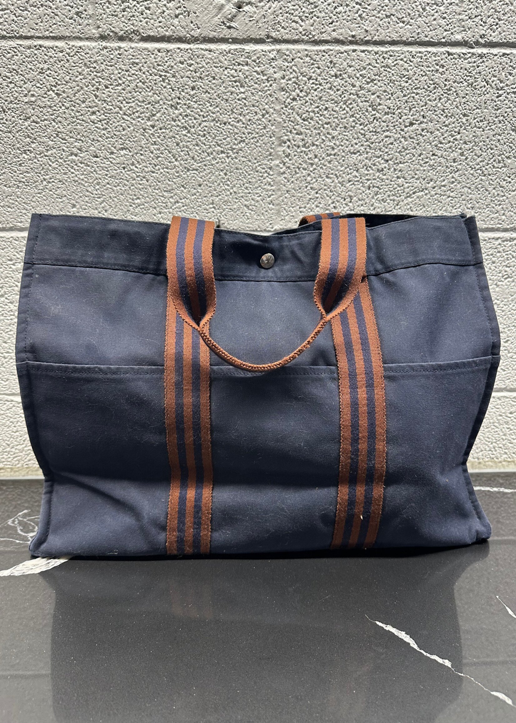 Hermes Navy Canvas Tote