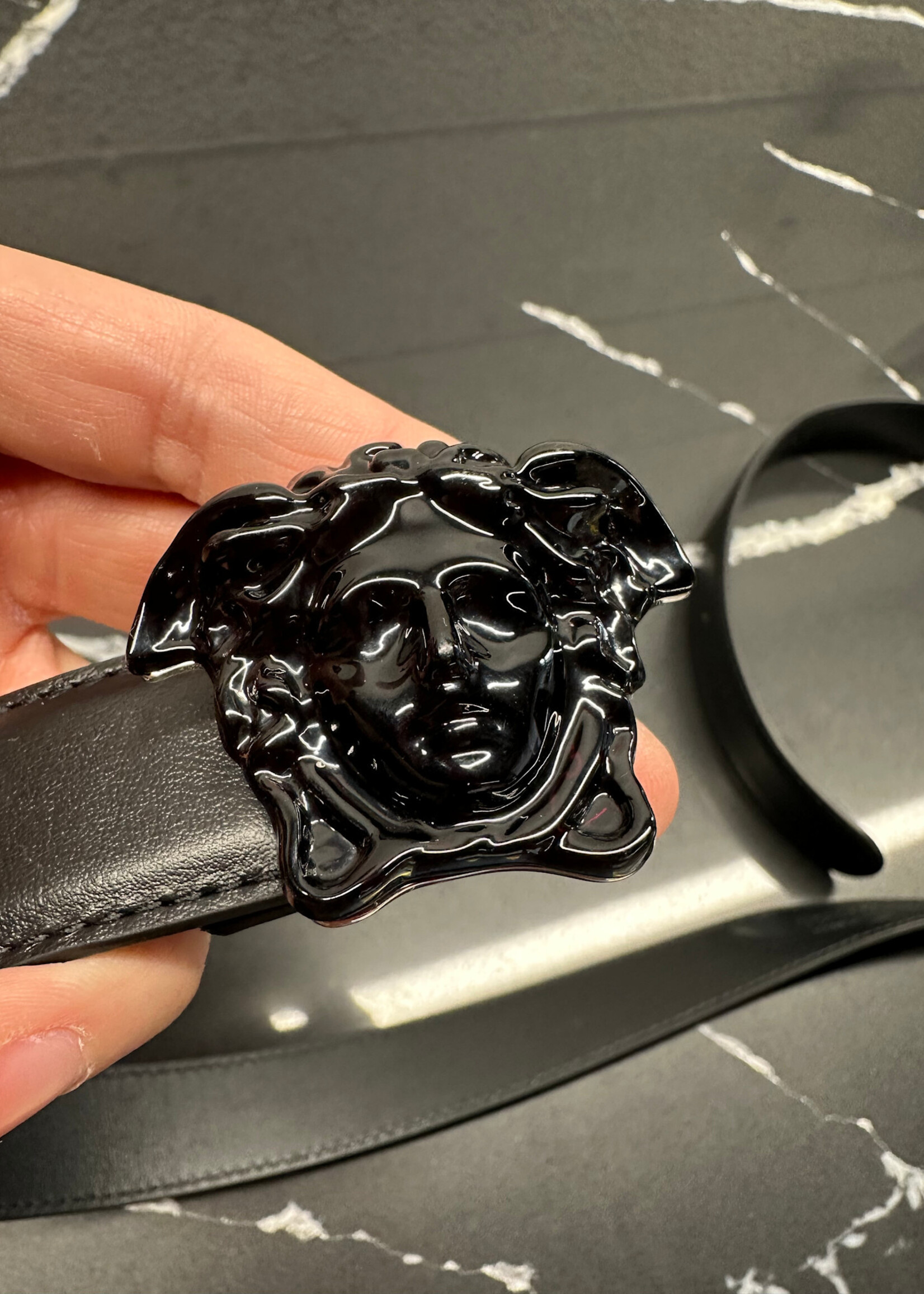 VERSACE BLACK MEDUSA BELT OS