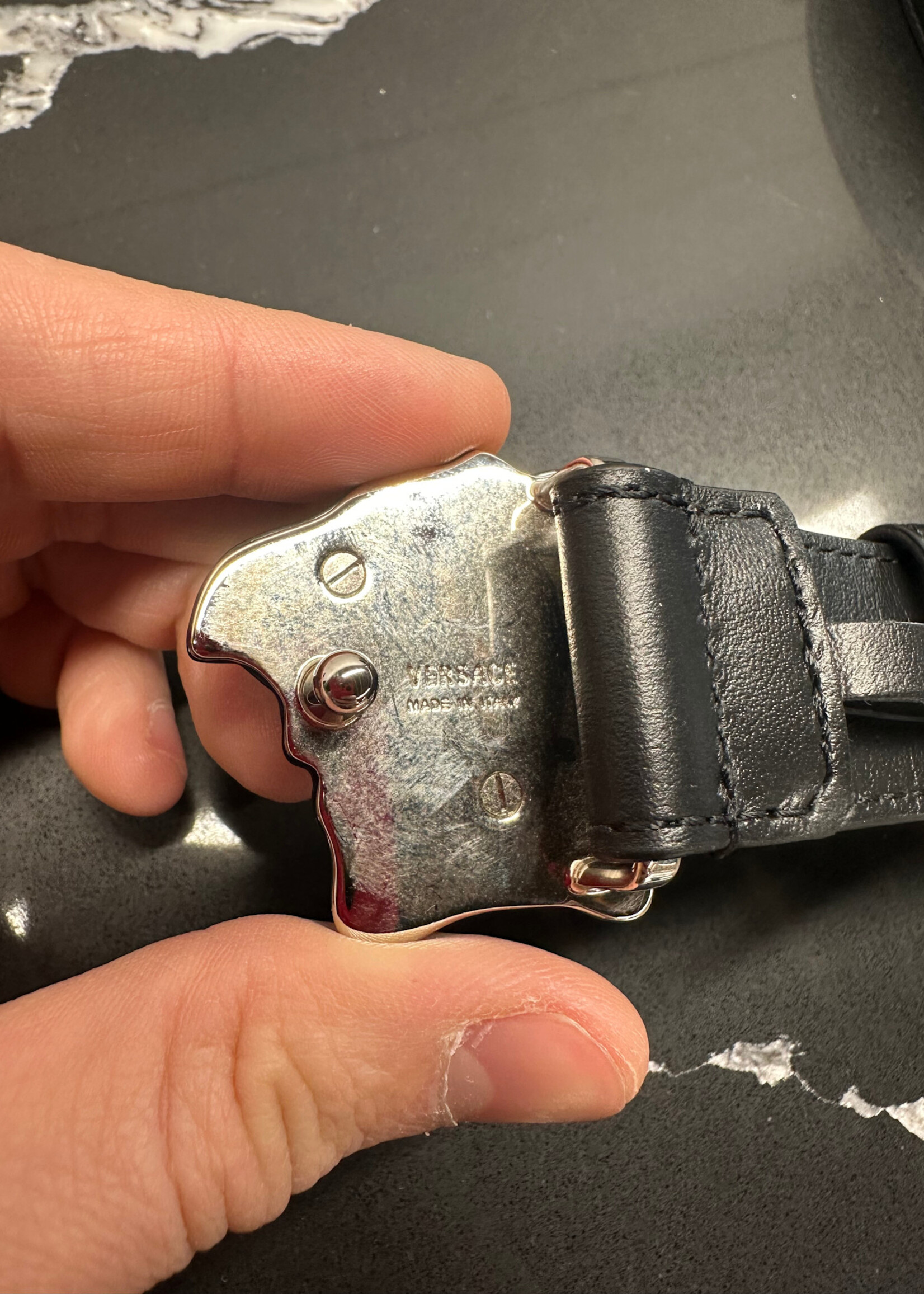 VERSACE BLACK MEDUSA BELT OS