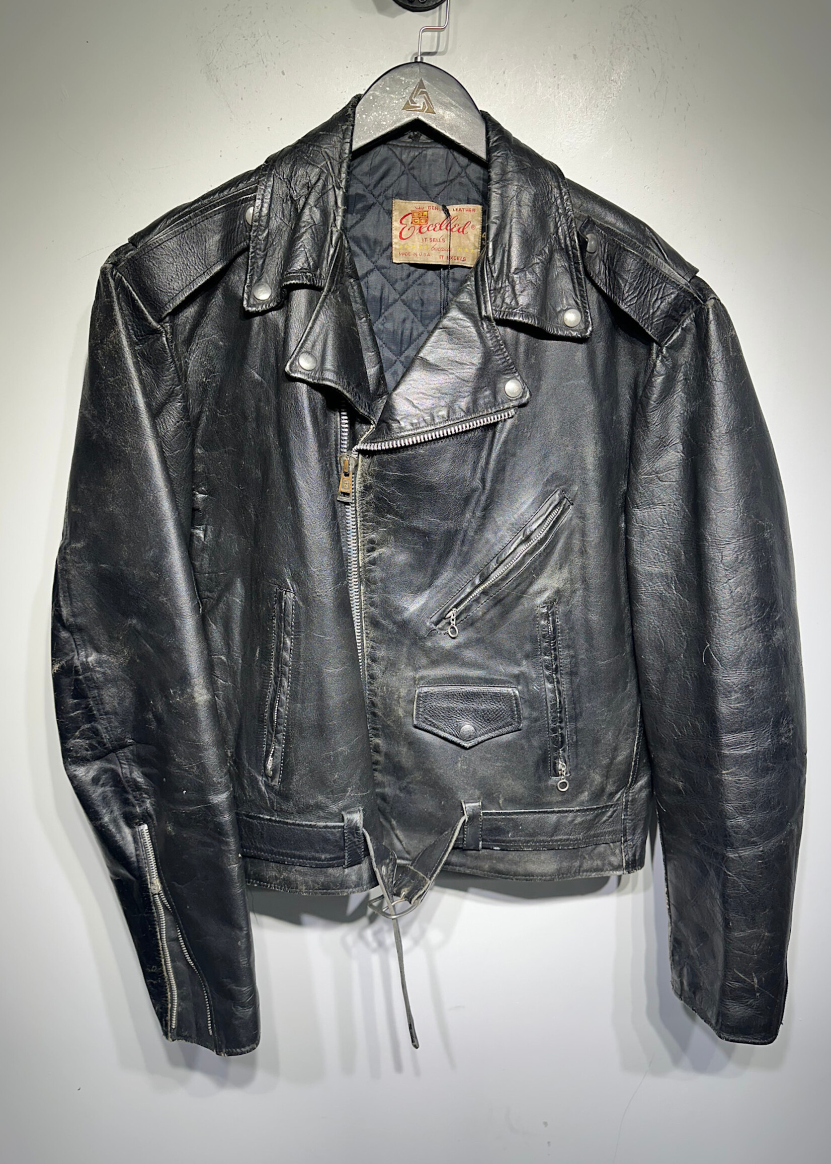 Excelled Vintage Black Leather Biker Jacket L
