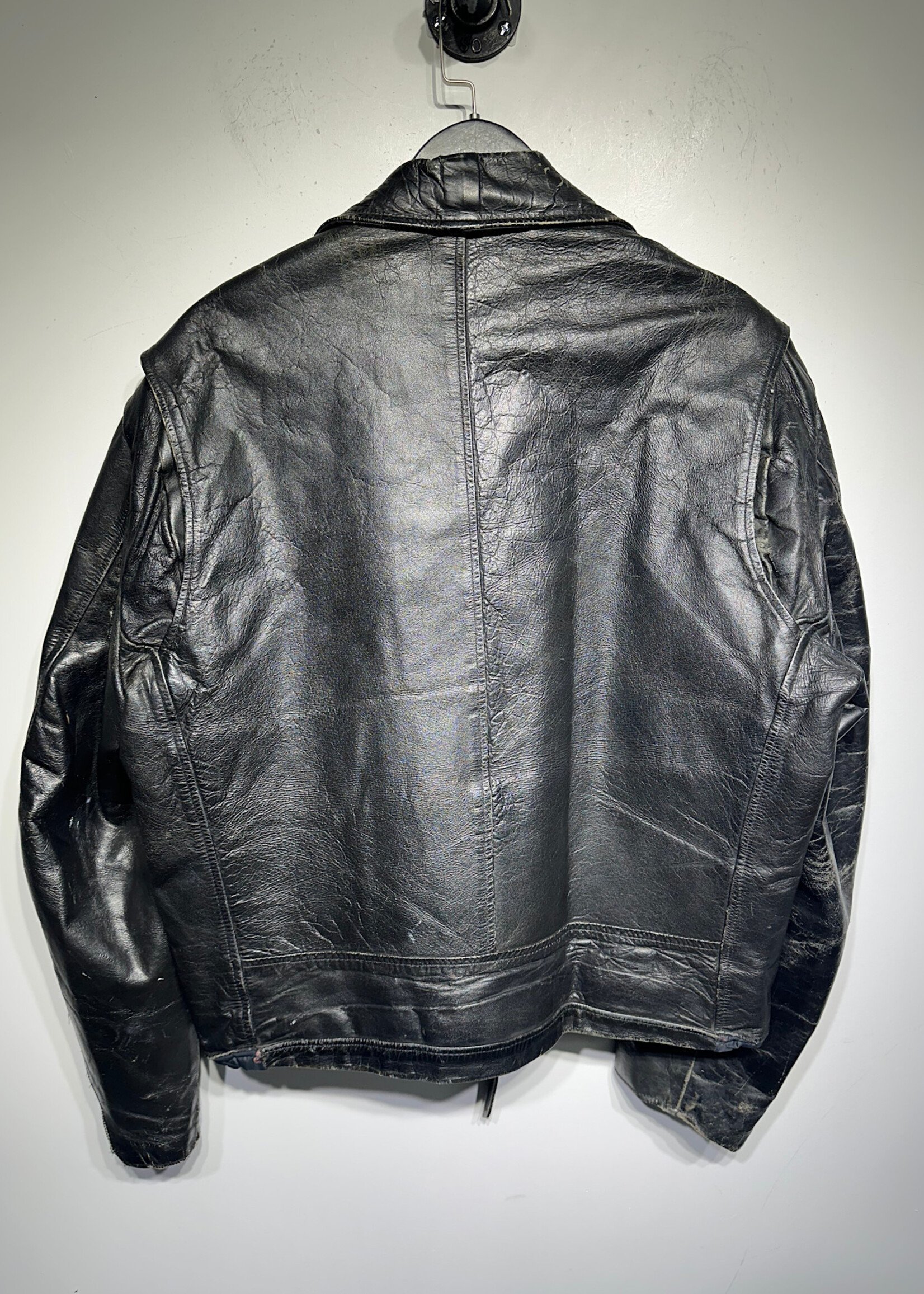 Excelled Vintage Black Leather Biker Jacket L