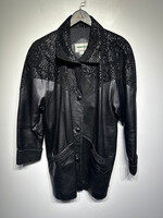 Fitz-Wright Black Leather Floral Collar Jacket Fem M