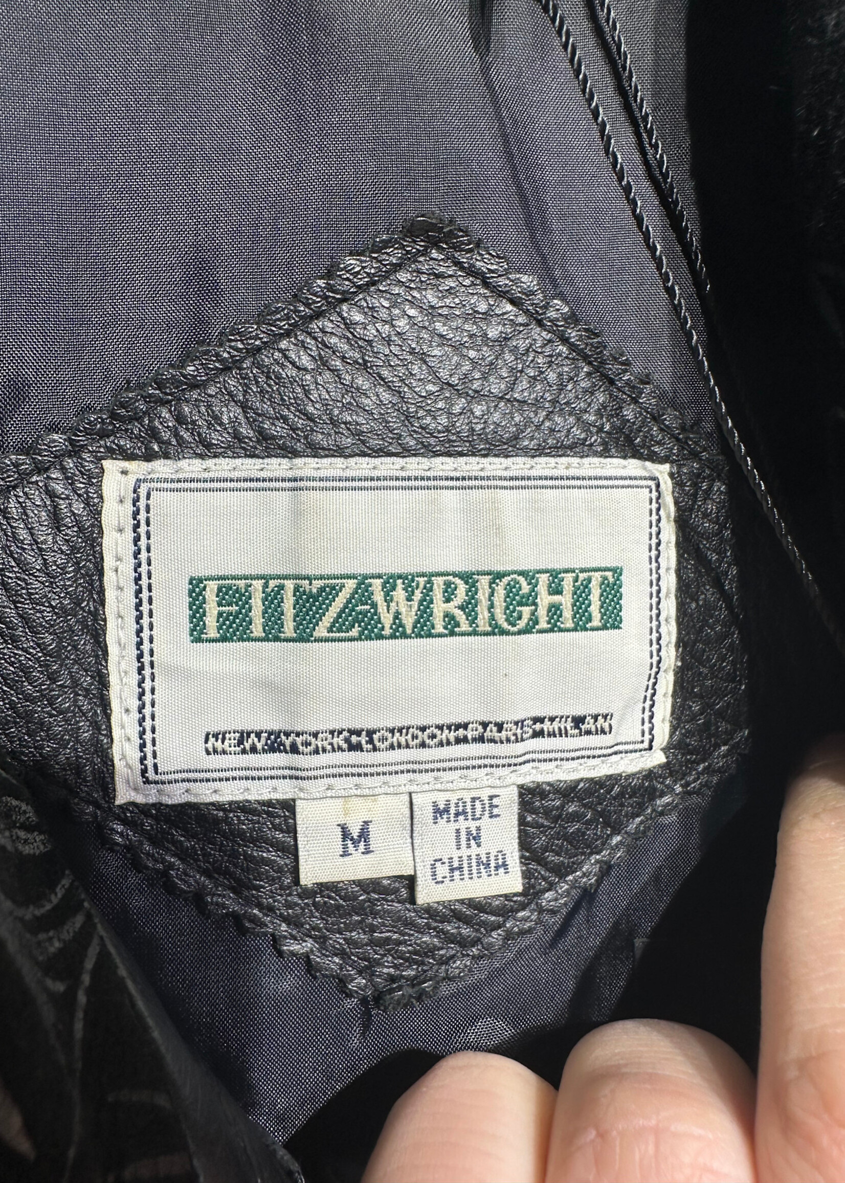 Fitz-Wright Black Leather Floral Collar Jacket Fem M