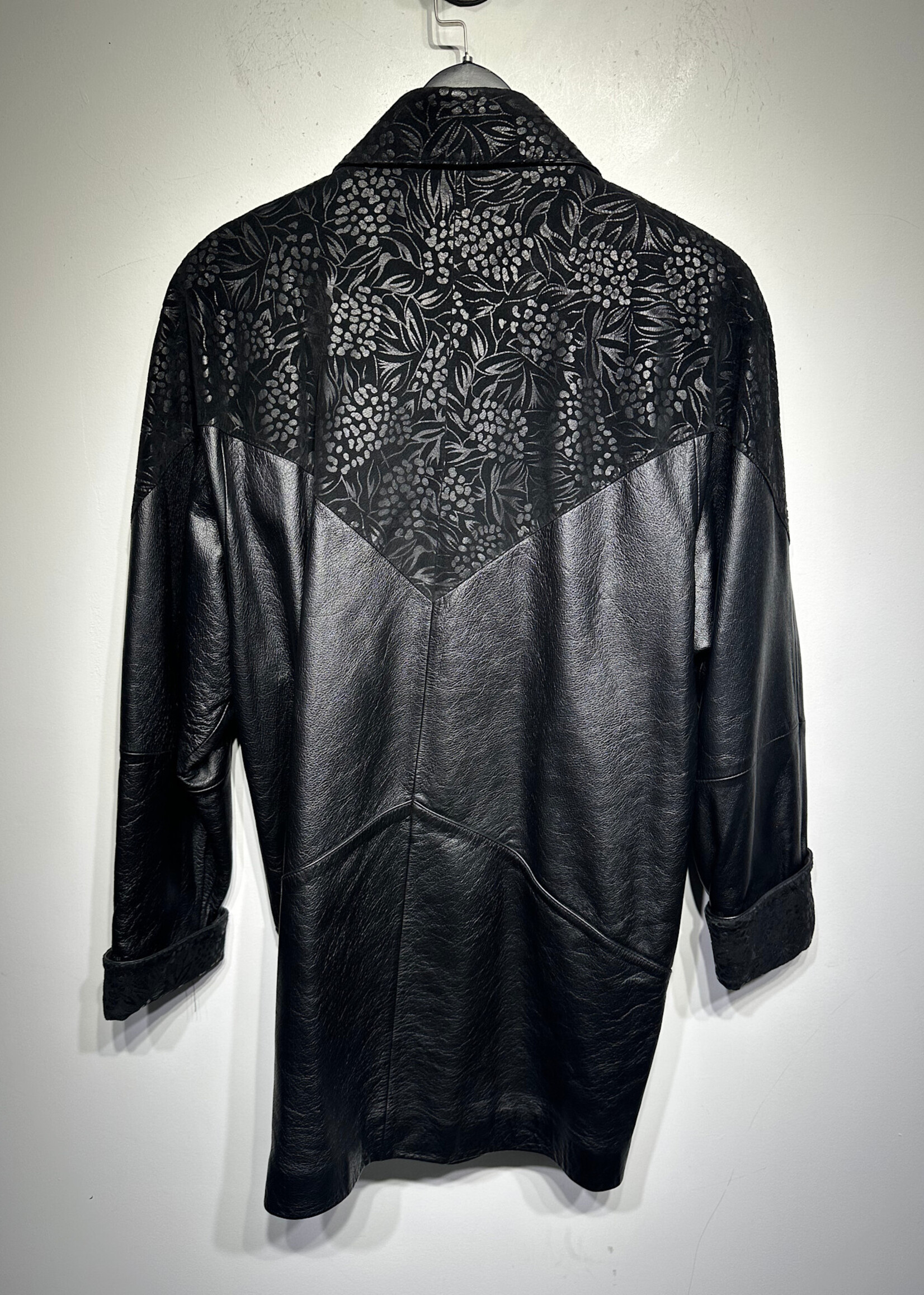 Fitz-Wright Black Leather Floral Collar Jacket Fem M