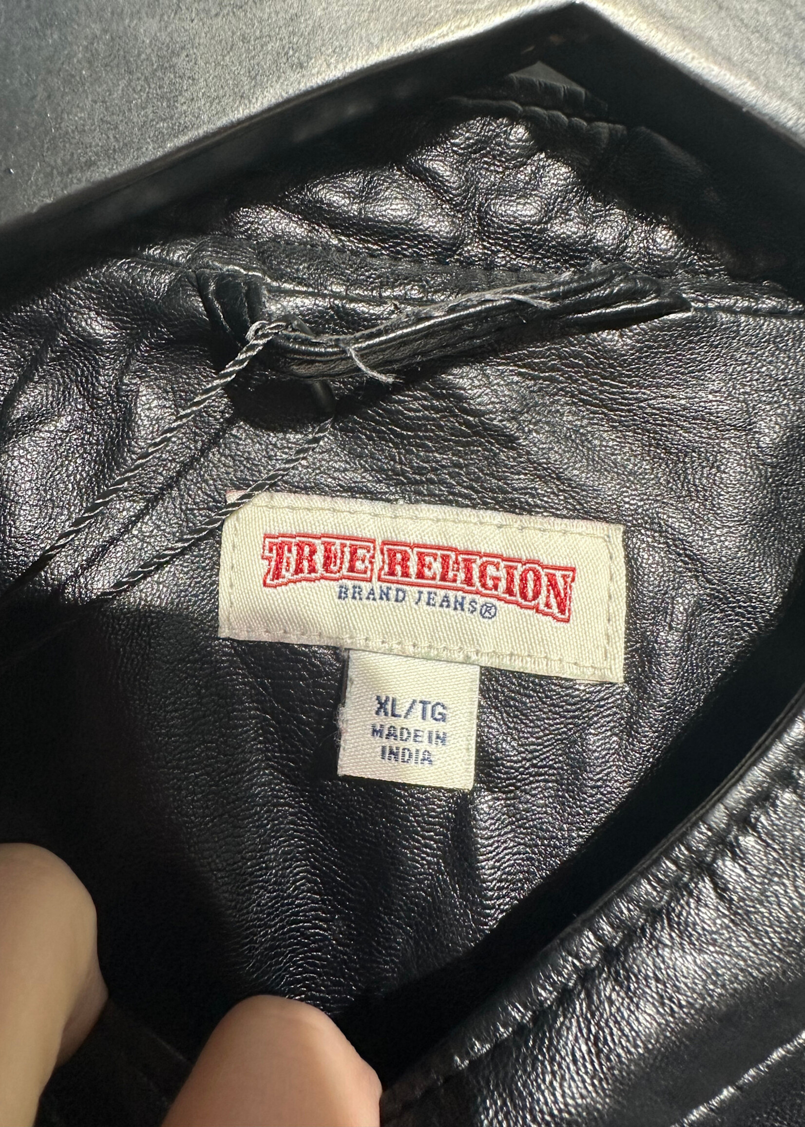True Religion Black Faux Leather Jacket Fem XL