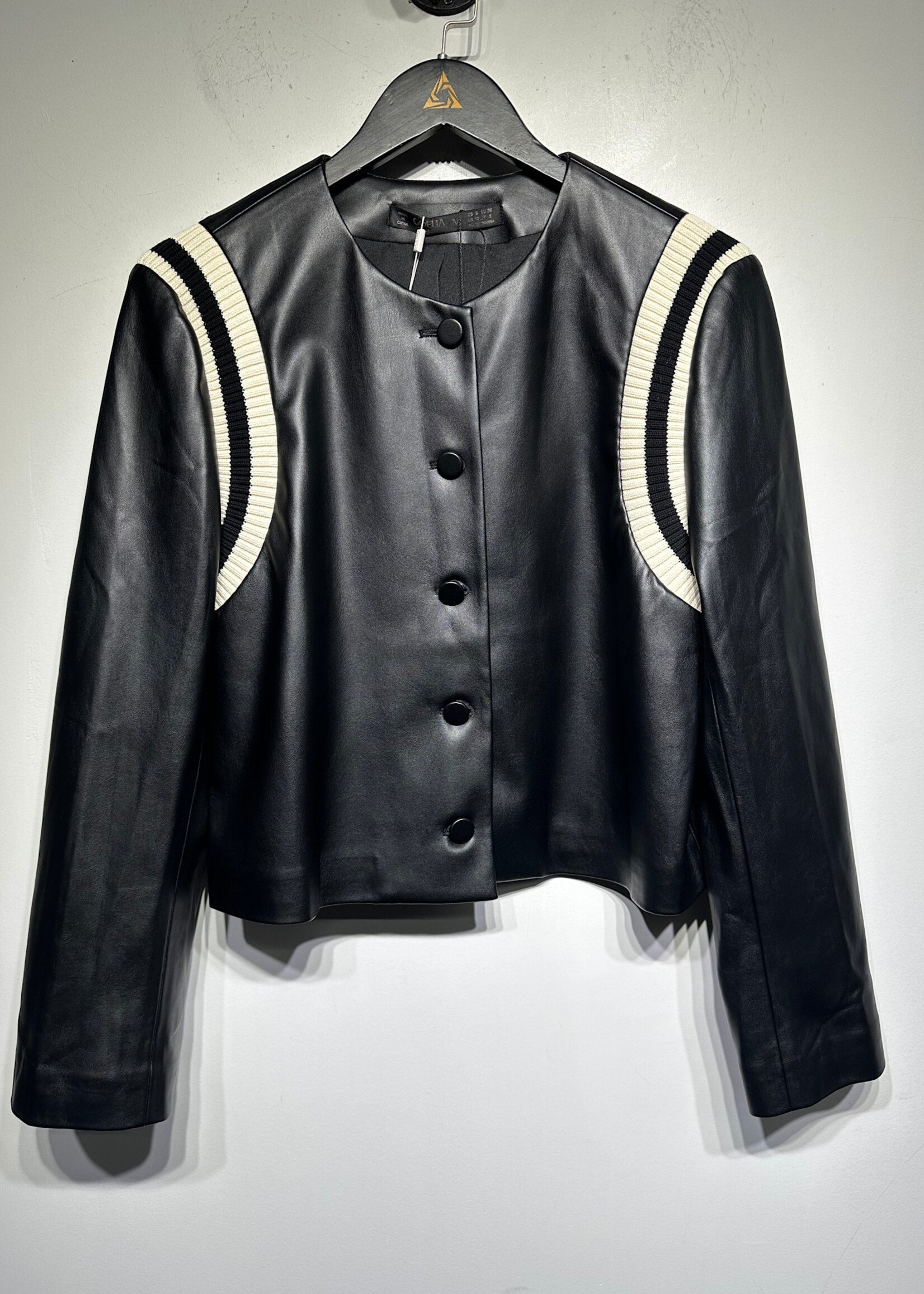 NWT Goelia Black White Faux Leather Jacket M