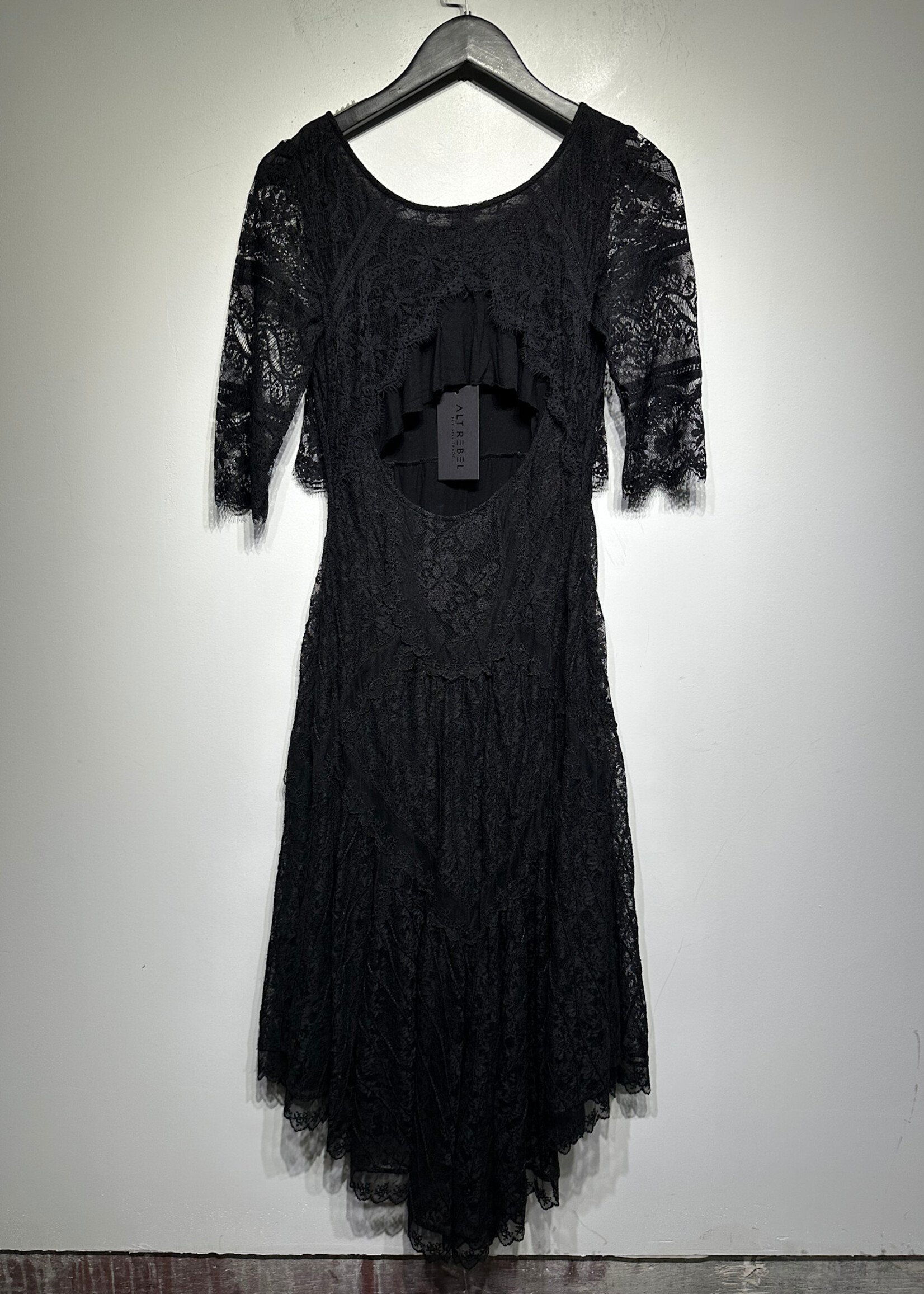 FREE PEOPLE BLACK LACE DRESS XS