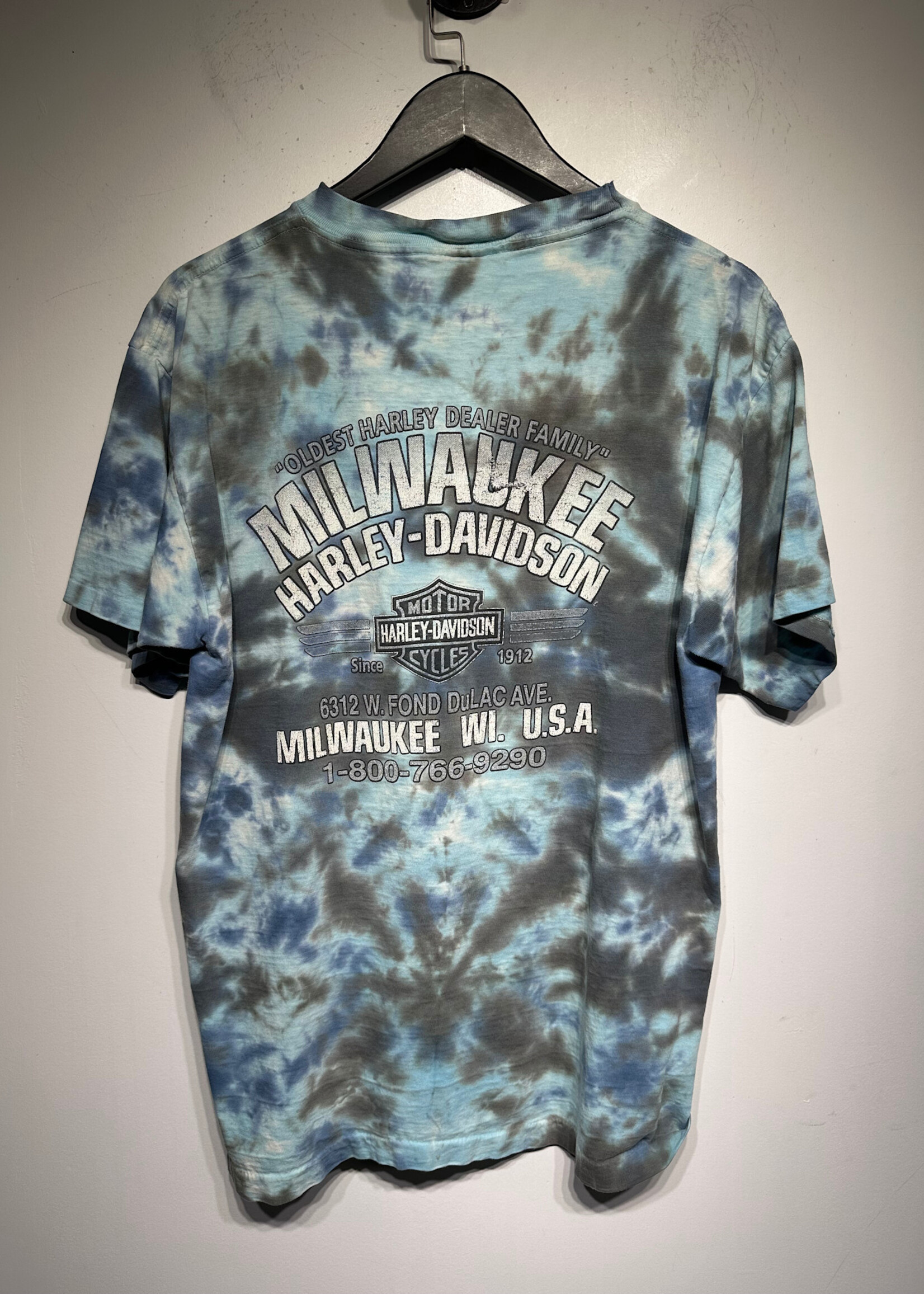 Vintage Harley Milwaukee Blue Tie Dye Tee L