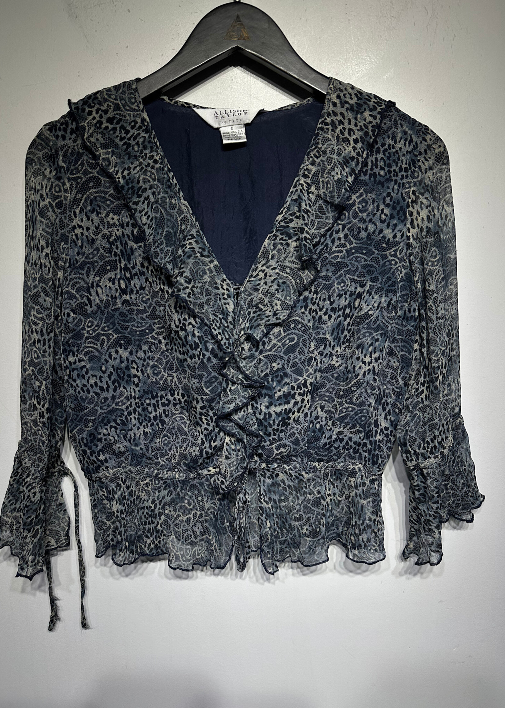 ALLISON TAYLOR BLUE CHEETAH BLOUSE S