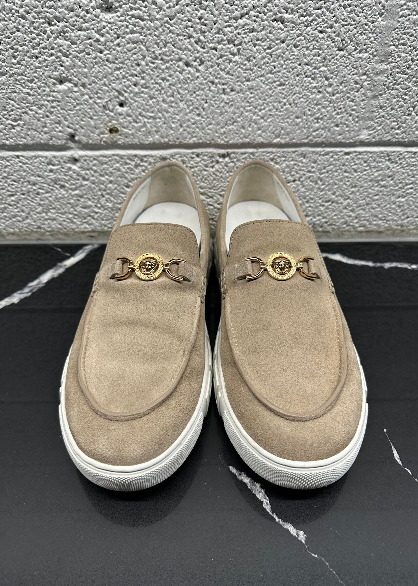 Versace Greca Sole Tan Suede Loafers 43/10