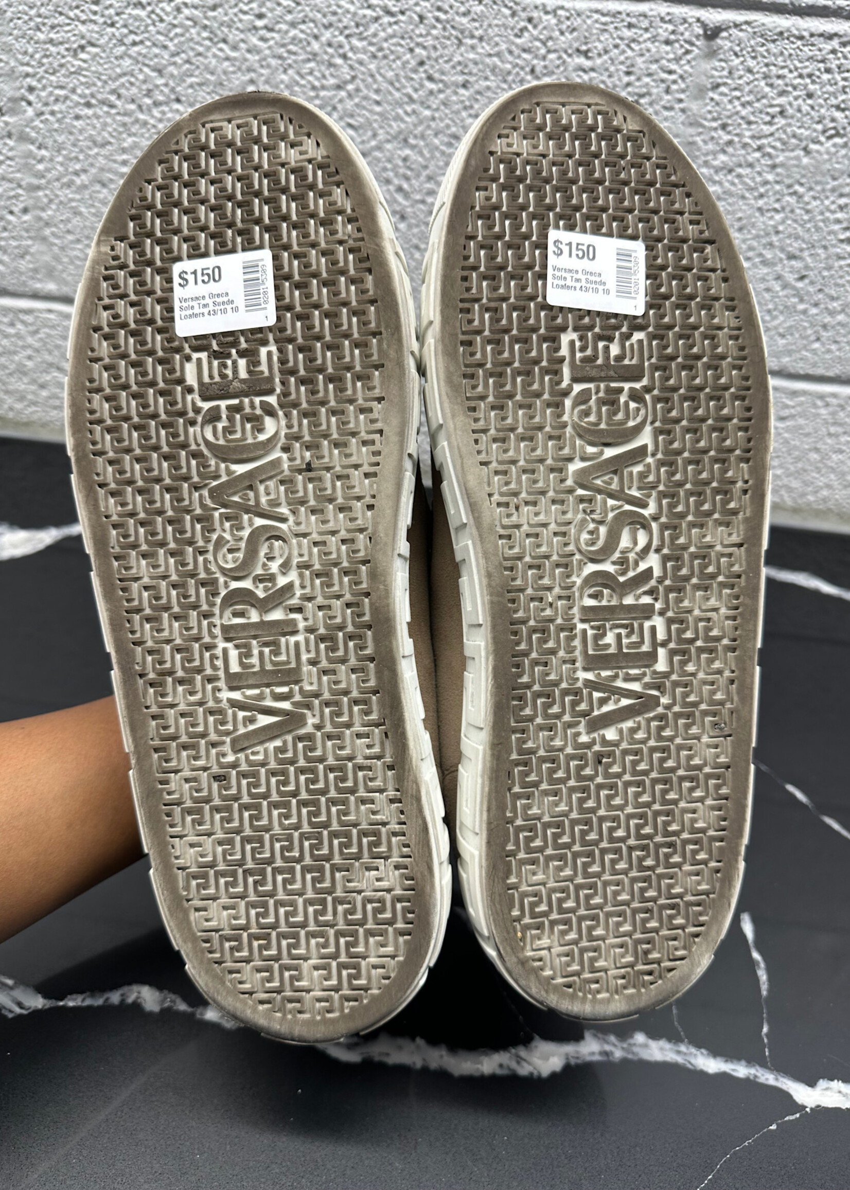 Versace Greca Sole Tan Suede Loafers 43/10