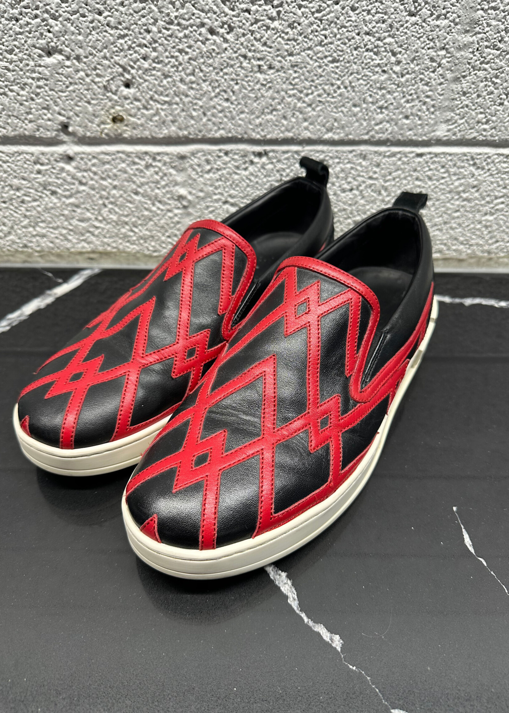 Versace Black Red Stitch Slip Ons 9
