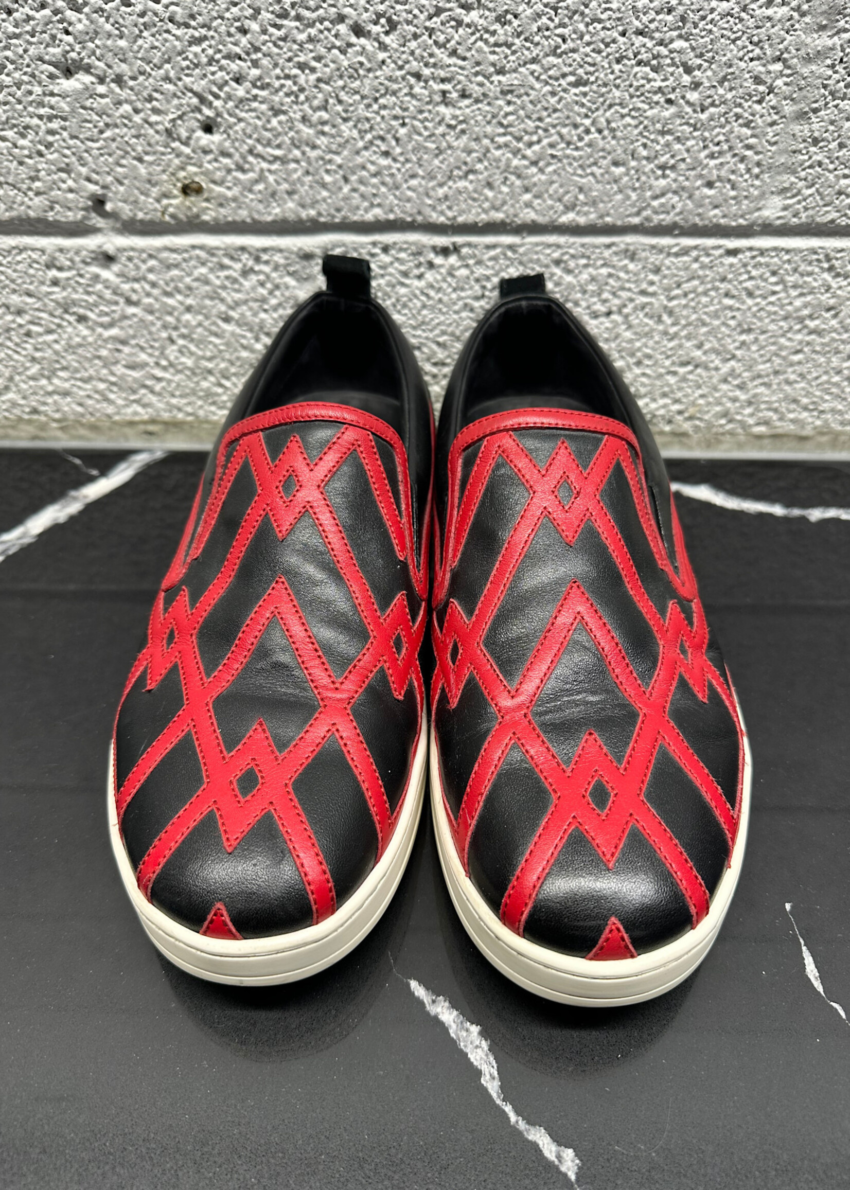 Versace Black Red Stitch Slip Ons 9