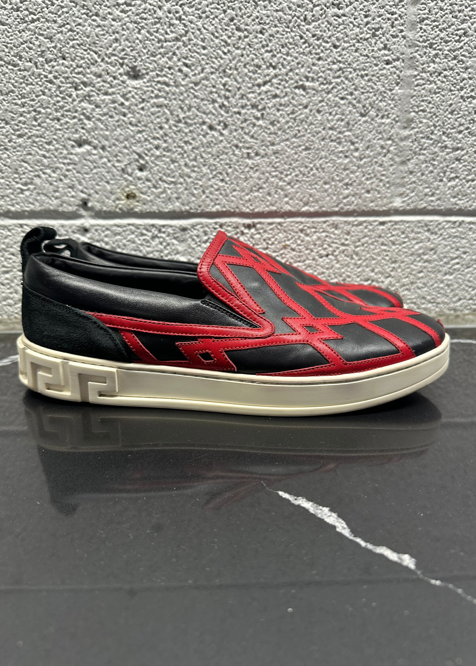 Versace Black Red Stitch Slip Ons 9