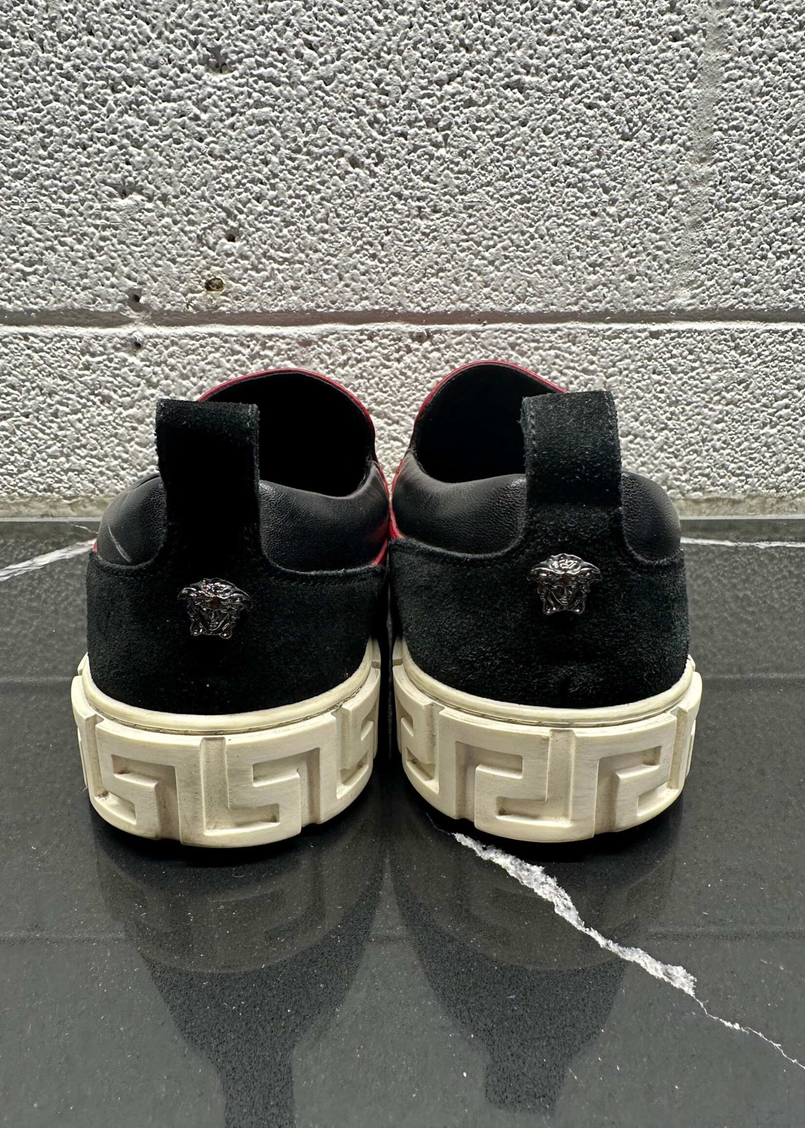 Versace Black Red Stitch Slip Ons 9