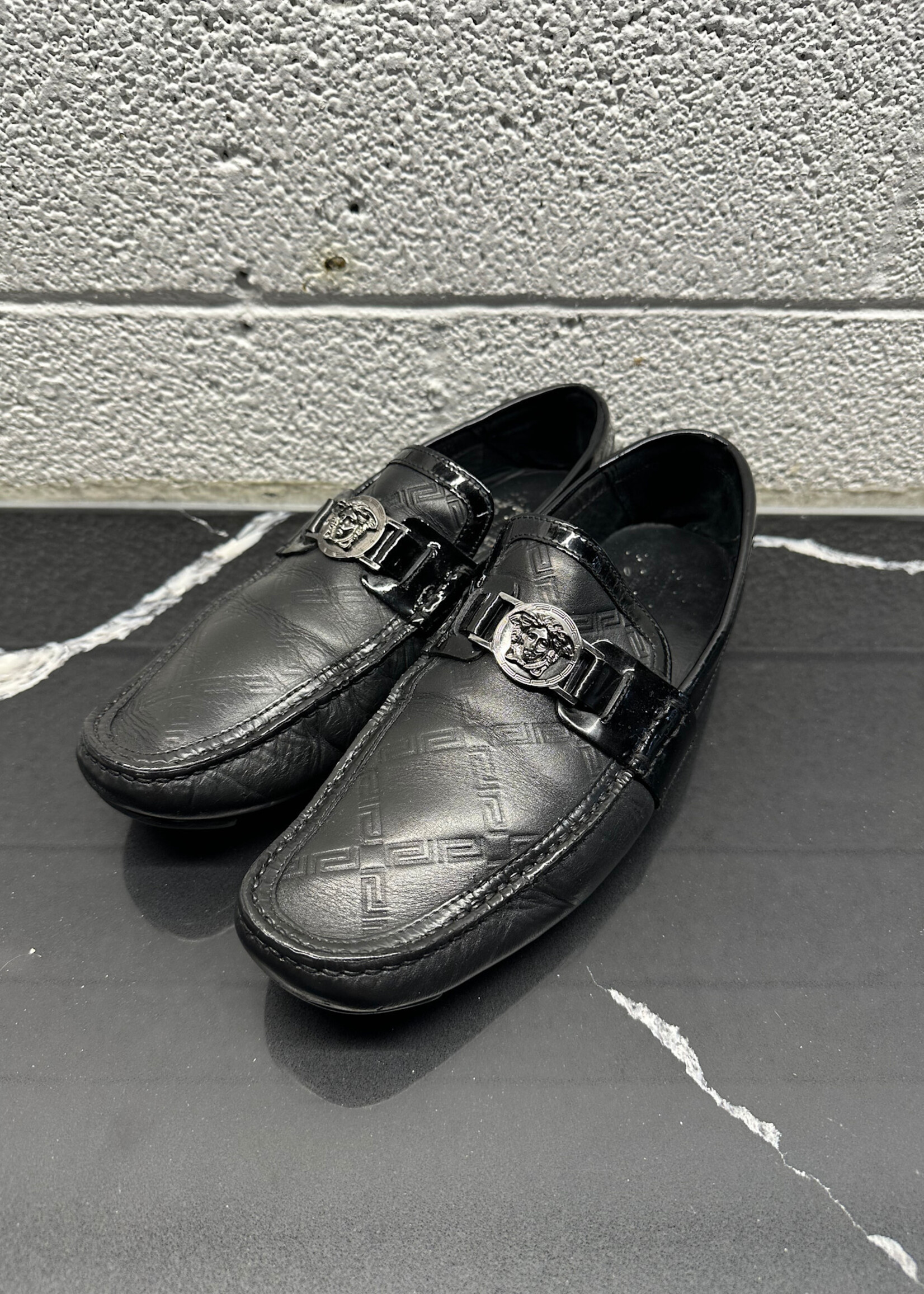 Versace Black Leather/Patent Loafers 42.5/9.5