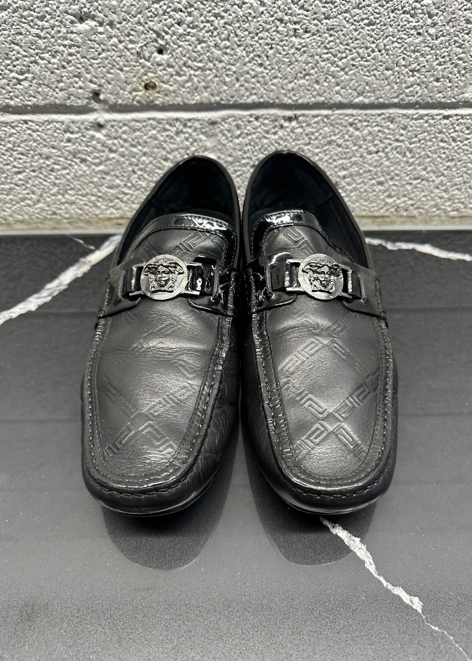 Versace Black Leather/Patent Loafers 42.5/9.5