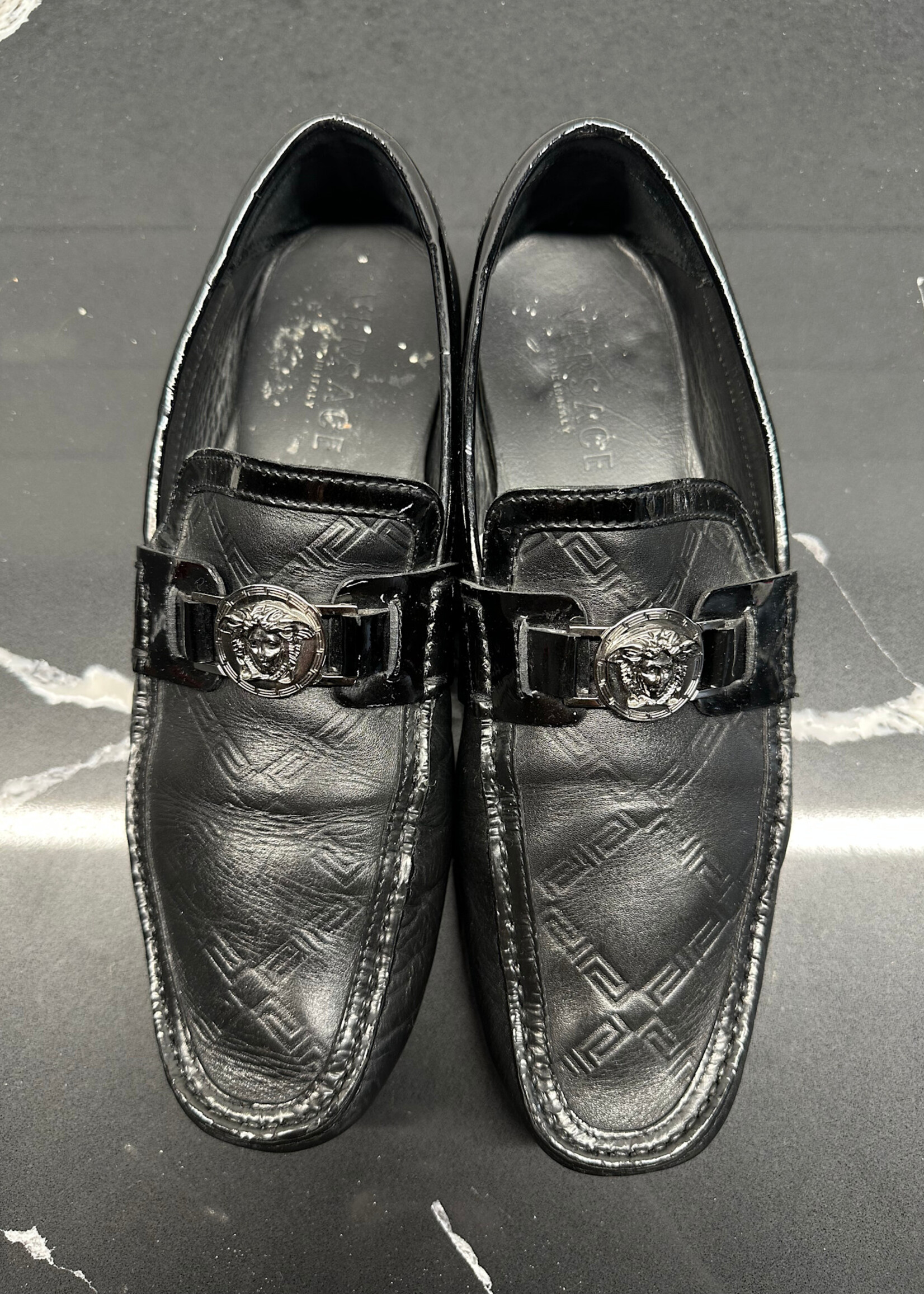 Versace Black Leather/Patent Loafers 42.5/9.5