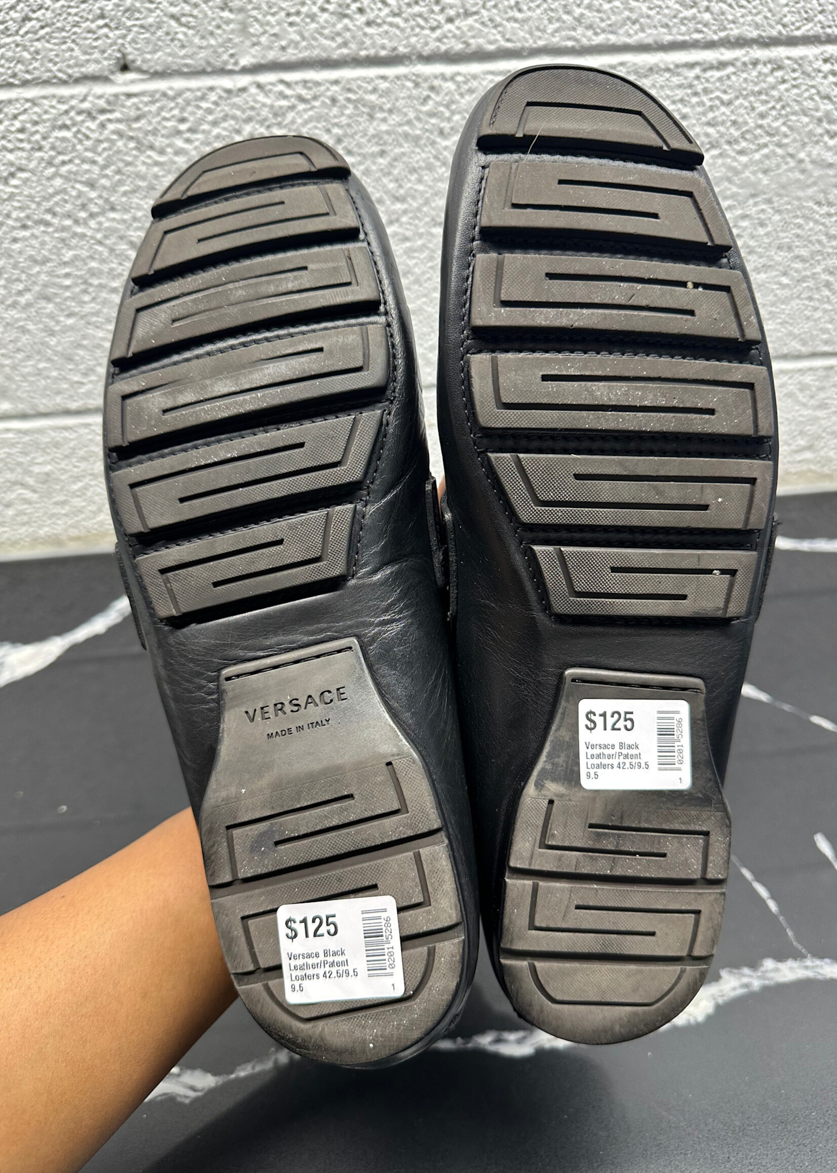 Versace Black Leather/Patent Loafers 42.5/9.5