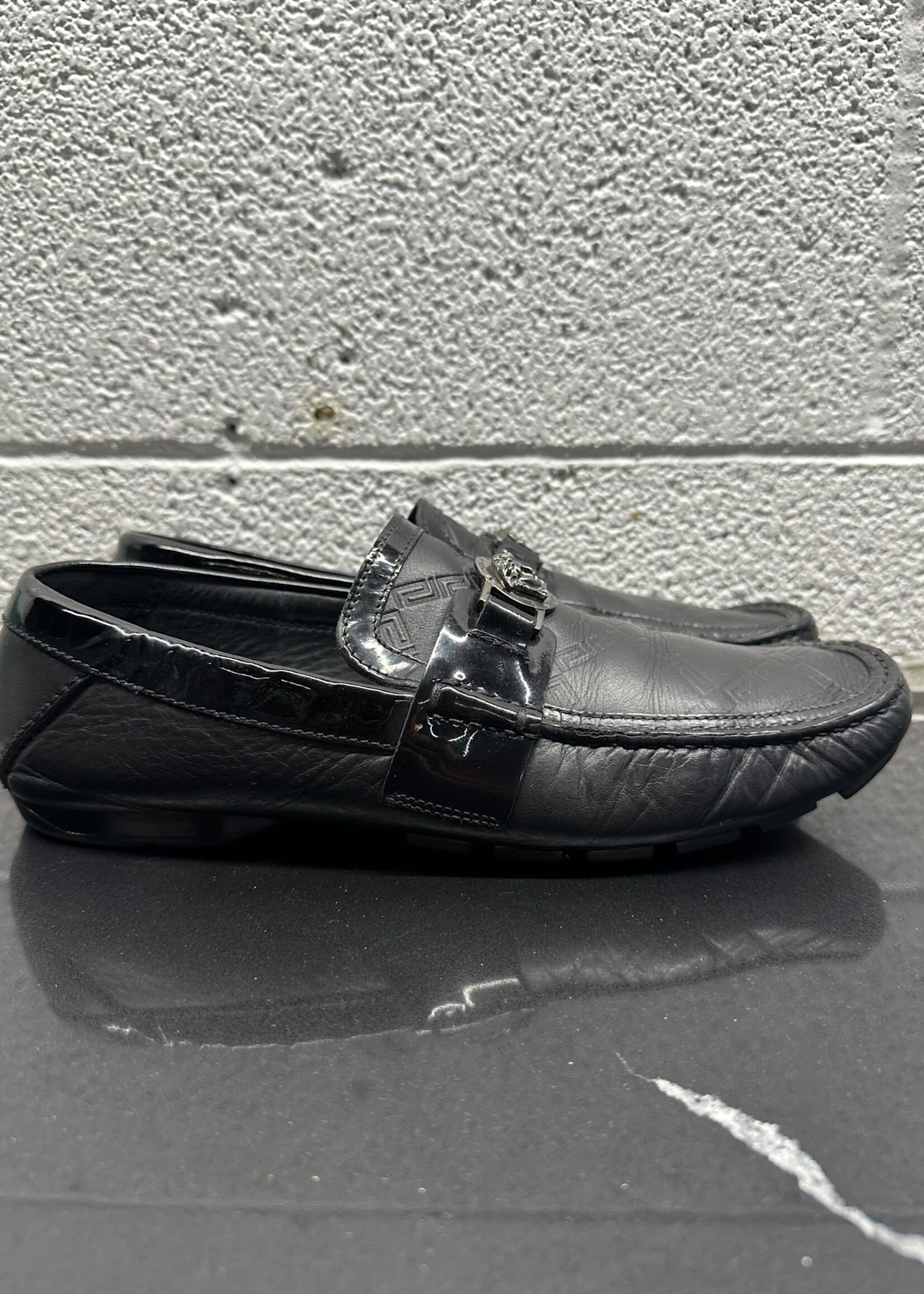 Versace Black Leather/Patent Loafers 42.5/9.5