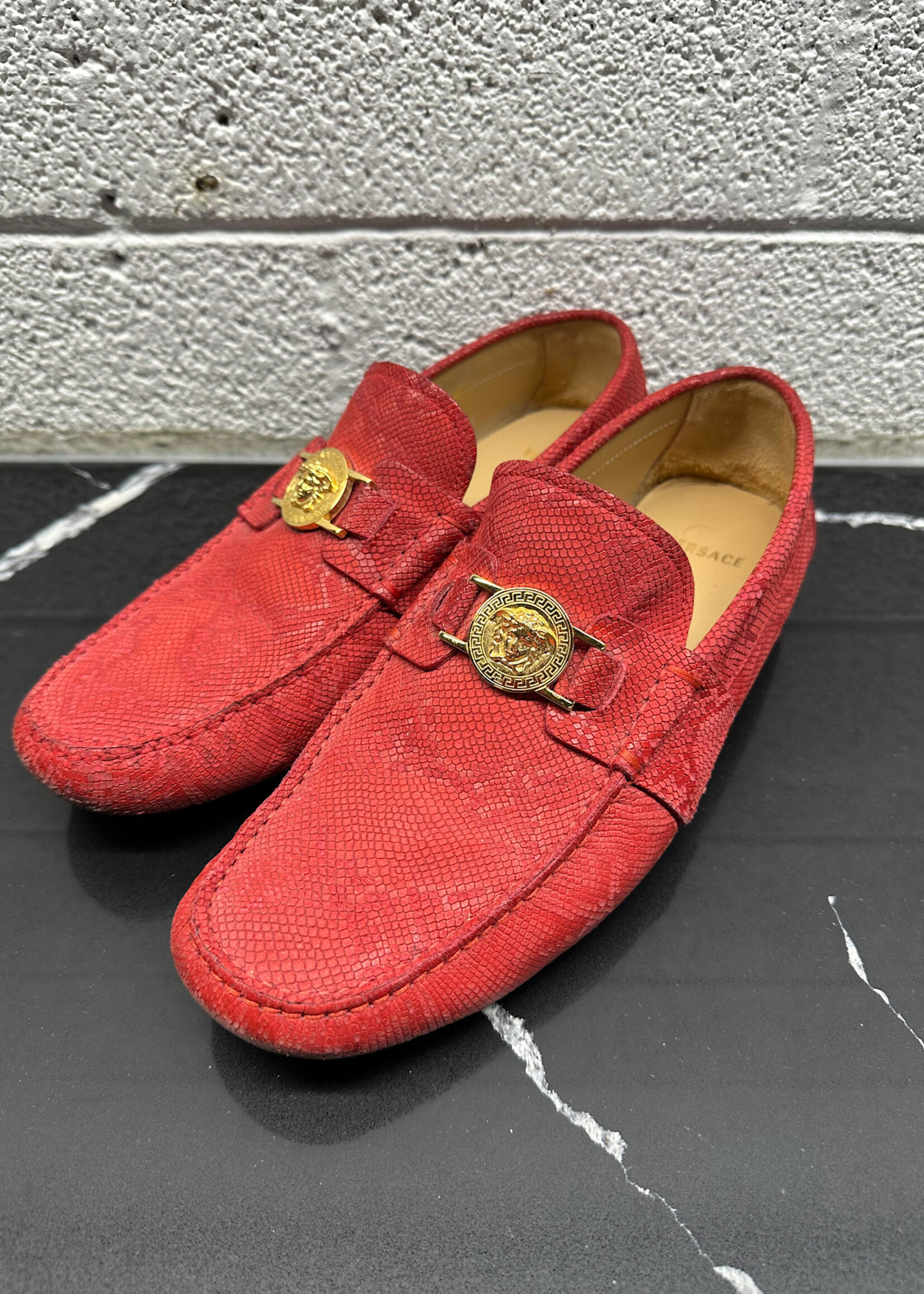 Versace Red Snakeskin Loafers 42.5/9.5