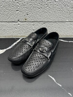 Versace Black Grommet Leather Loafers 43/10