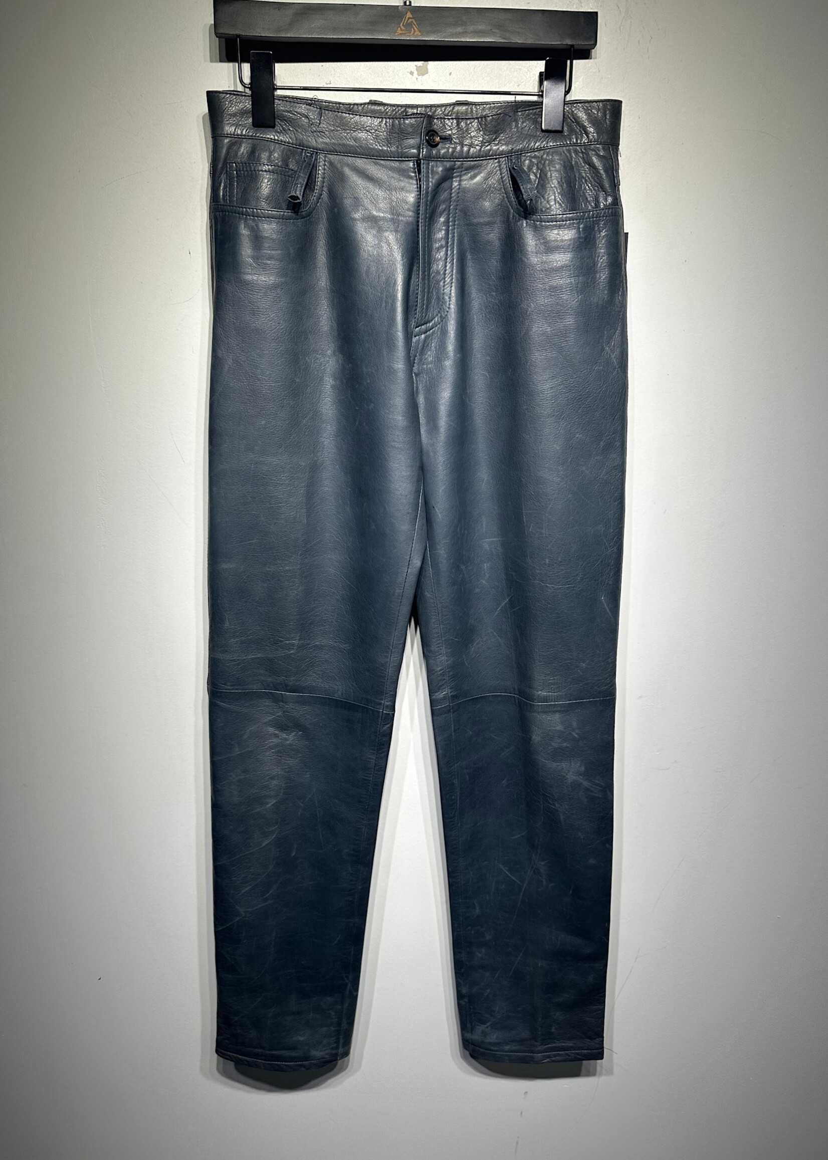 Prada Grey Leather Pants Masc 30 AS IS