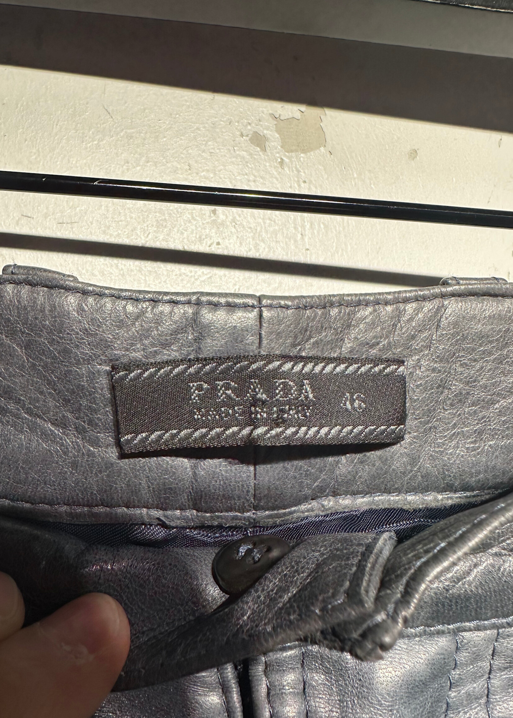 Prada Grey Leather Pants Masc 30 AS IS