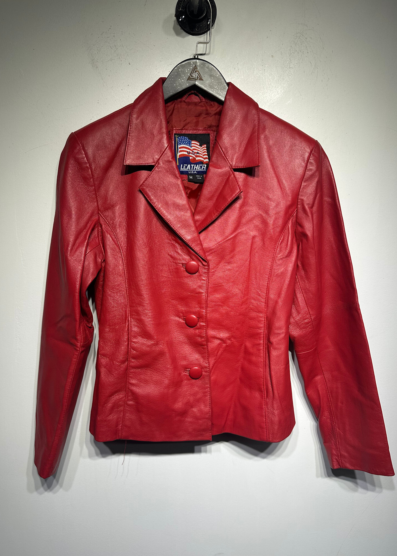 USA Leather Red Blazer Fem M AS IS