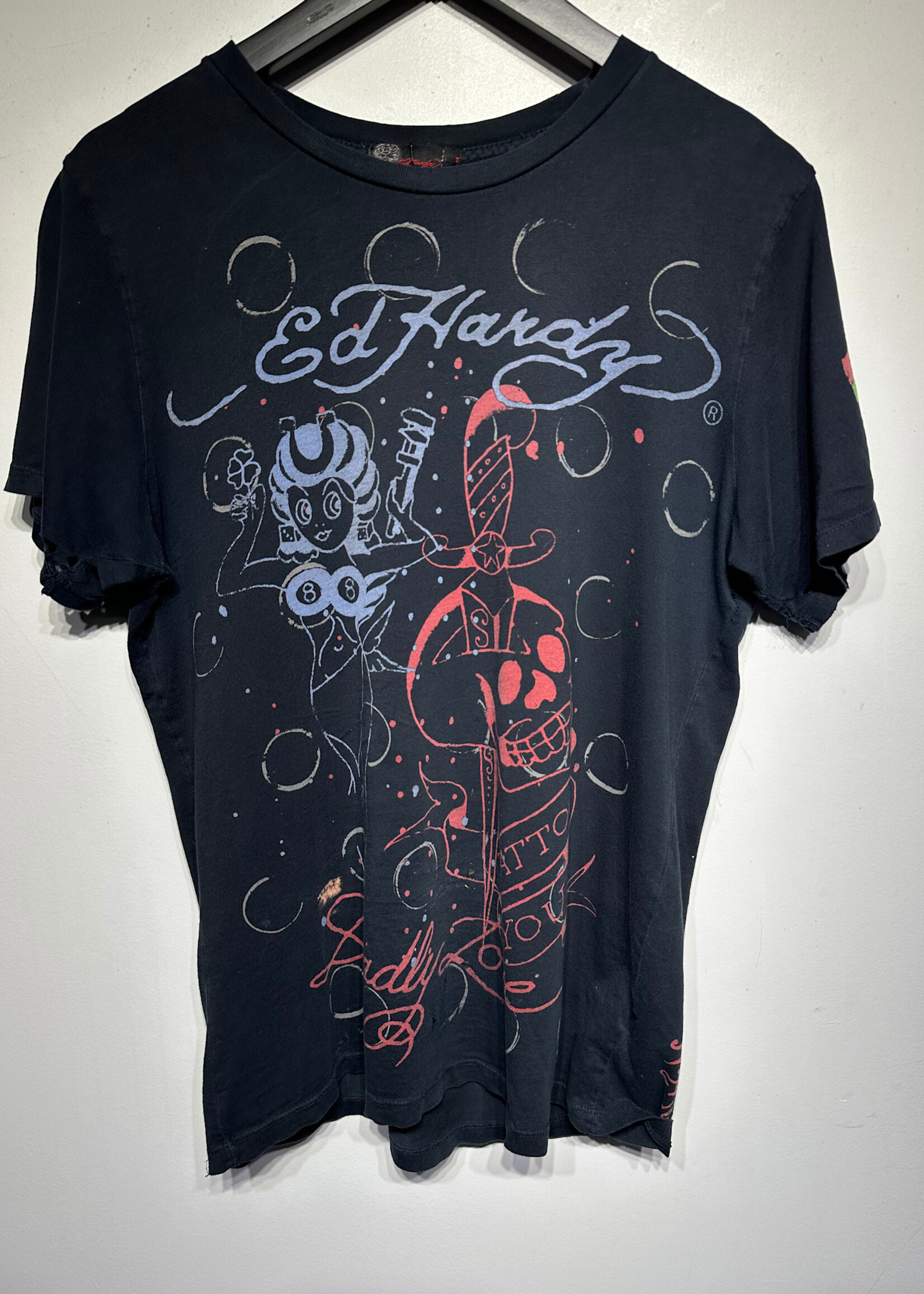 Ed Hardy Black Blue Red Graphic Tee M