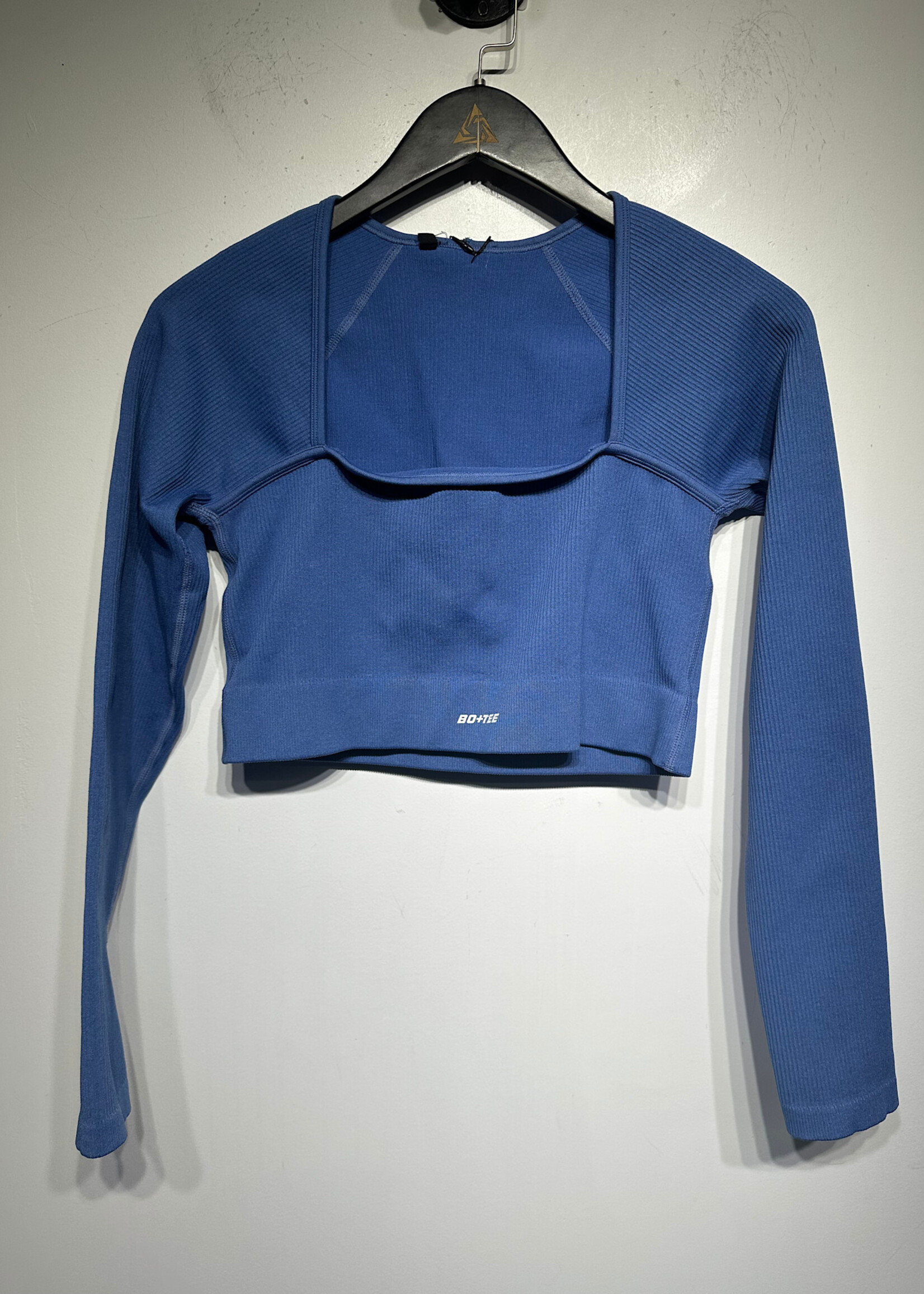 Bo+Tee Blue Ribbed LS Top Shorts Workout Set L