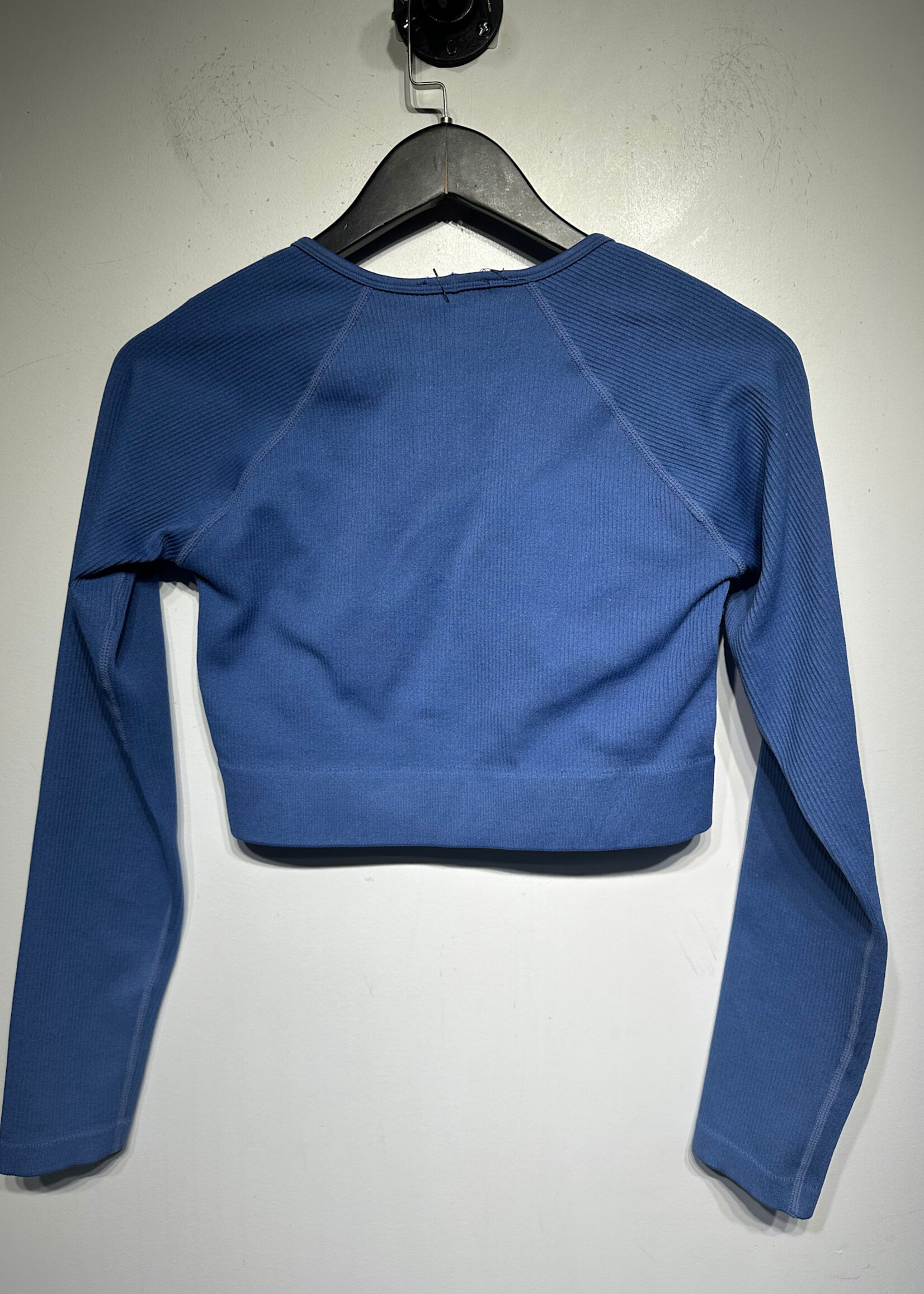 Bo+Tee Blue Ribbed LS Top Shorts Workout Set L