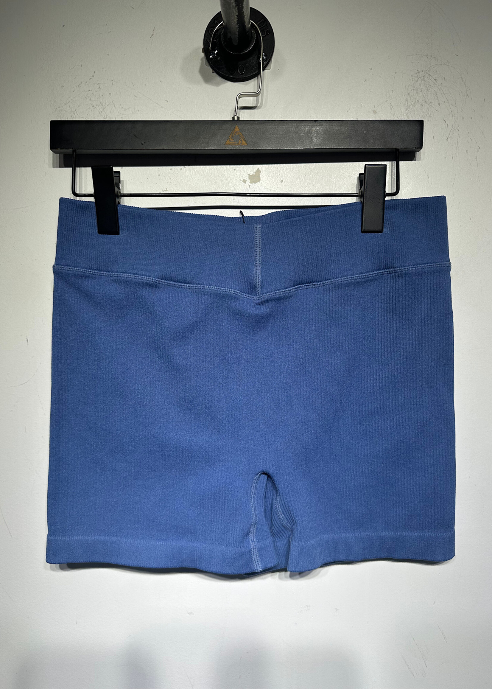Bo+Tee Blue Ribbed LS Top Shorts Workout Set L