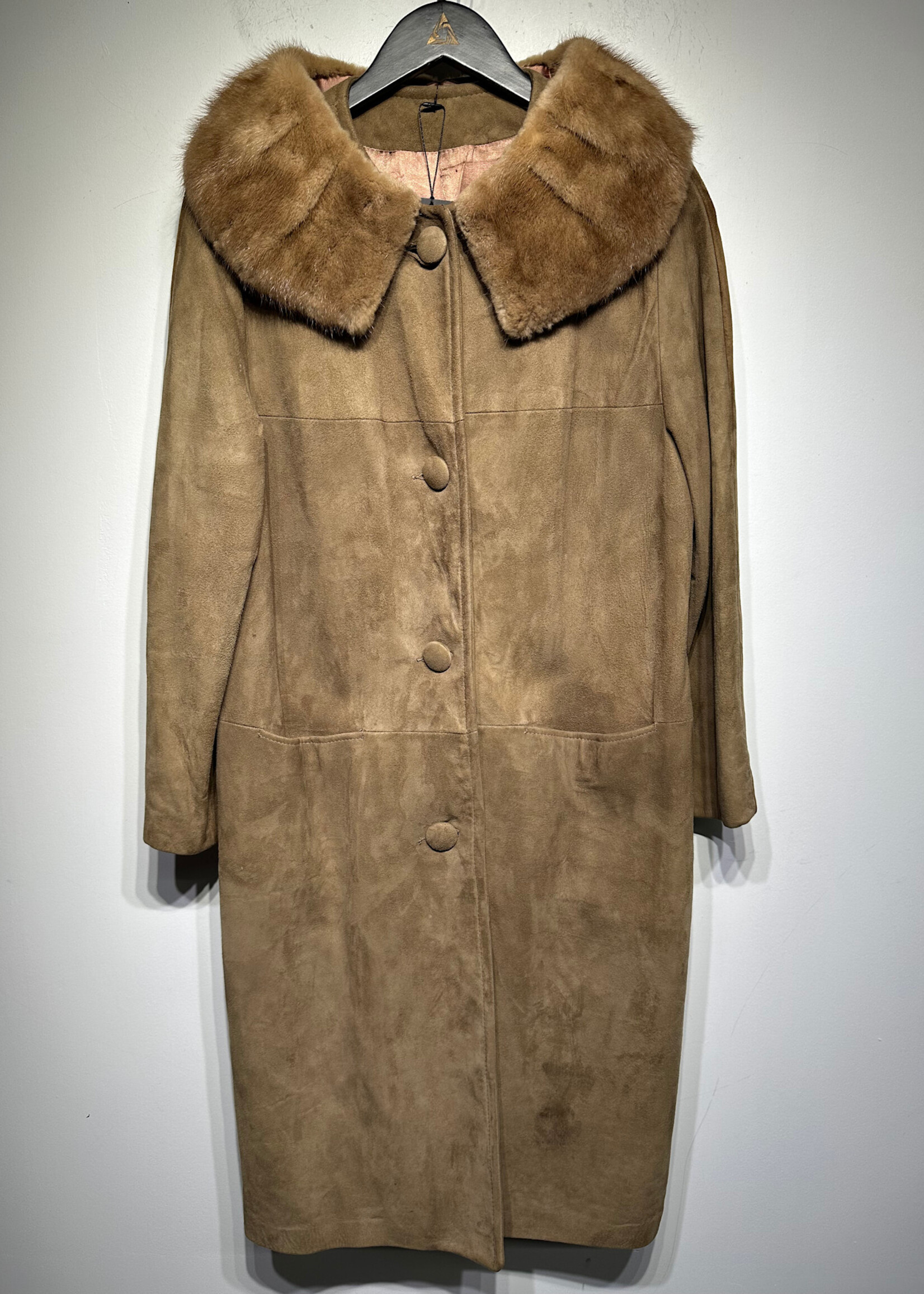 No Label Vintage Suede Fur Trim Trench Coat M
